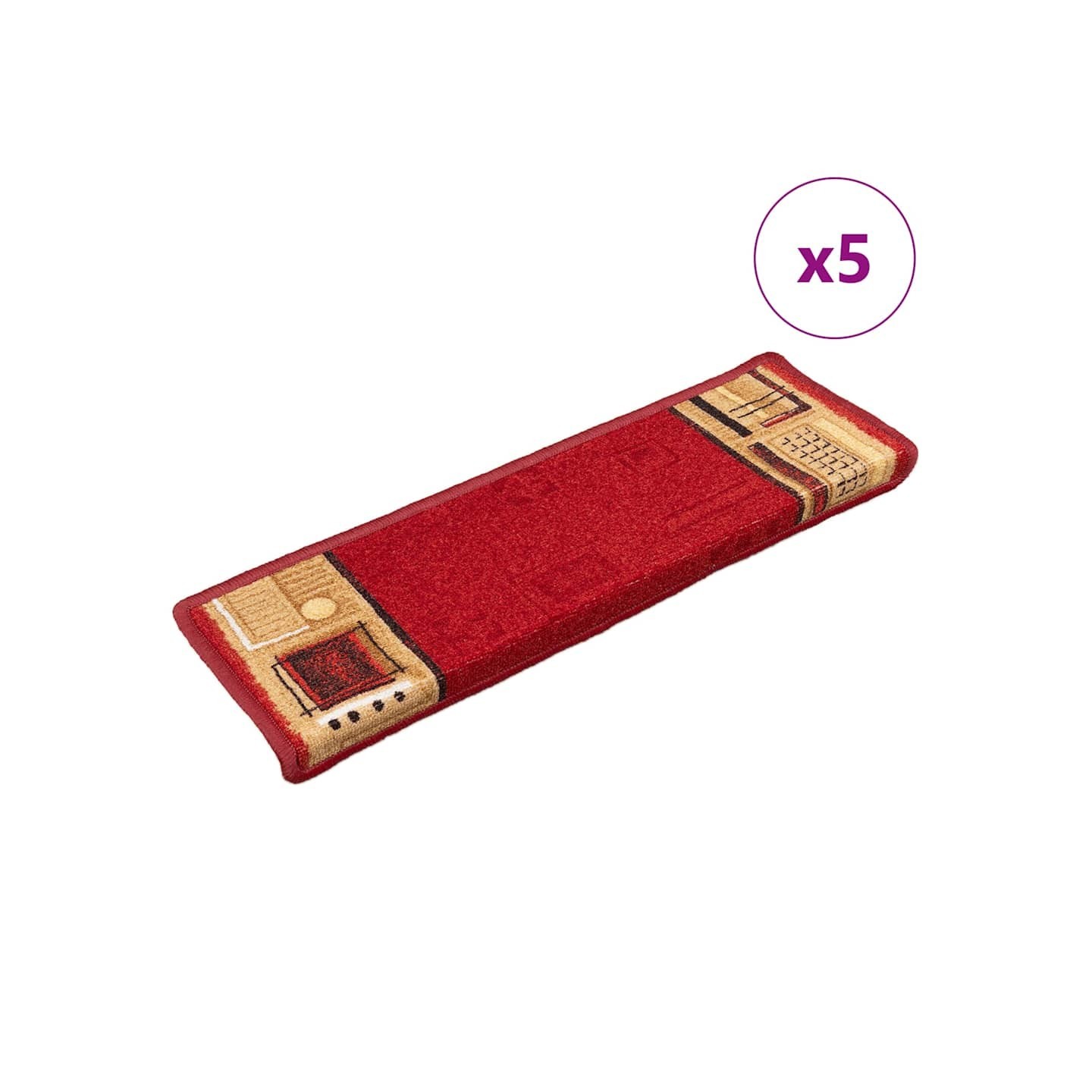 Tapis d'escalier autoadhésifs 5 pcs 65x21x4 cm Rouge