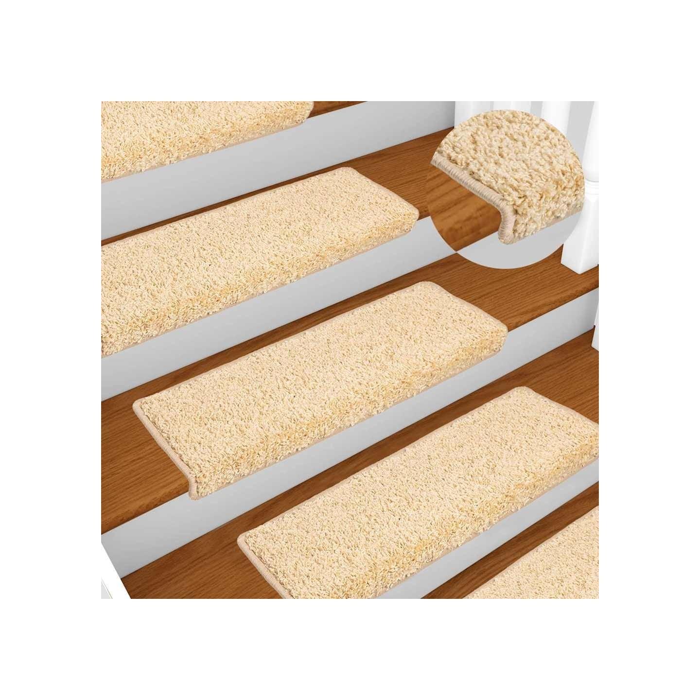 Tapis d'escalier 10 pièces 65 x 21 x 4 cm Crème Bord rectangulaire