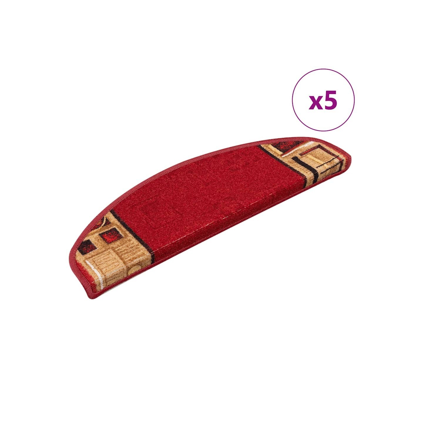 Tapis d'escalier autoadhésifs 5 pcs 65x21x4 cm Rouge