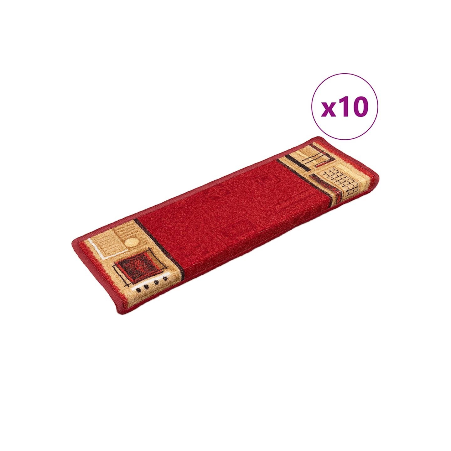 Tapis d'escalier autoadhésifs 10 pcs 65x21x4 cm Rouge