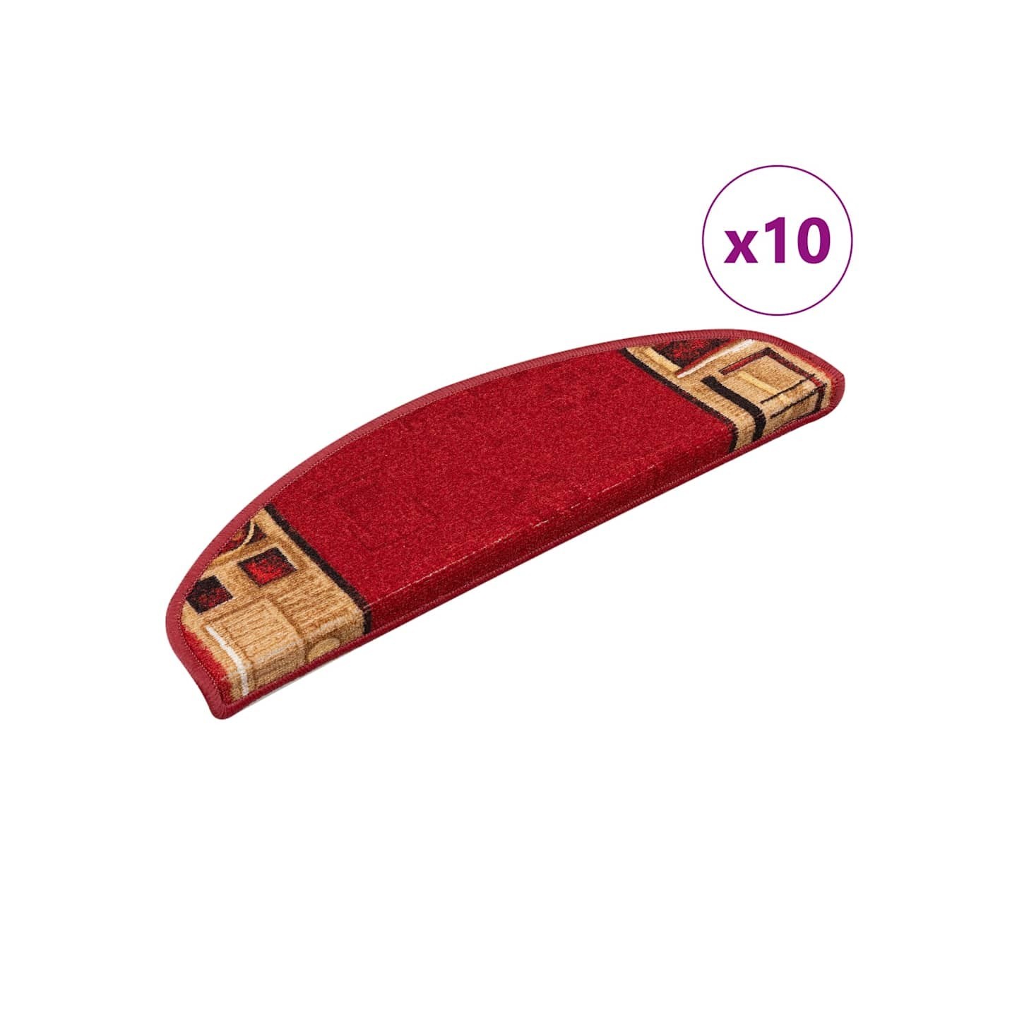 Tapis d'escalier autoadhésifs 10 pcs 65x21x4 cm Rouge