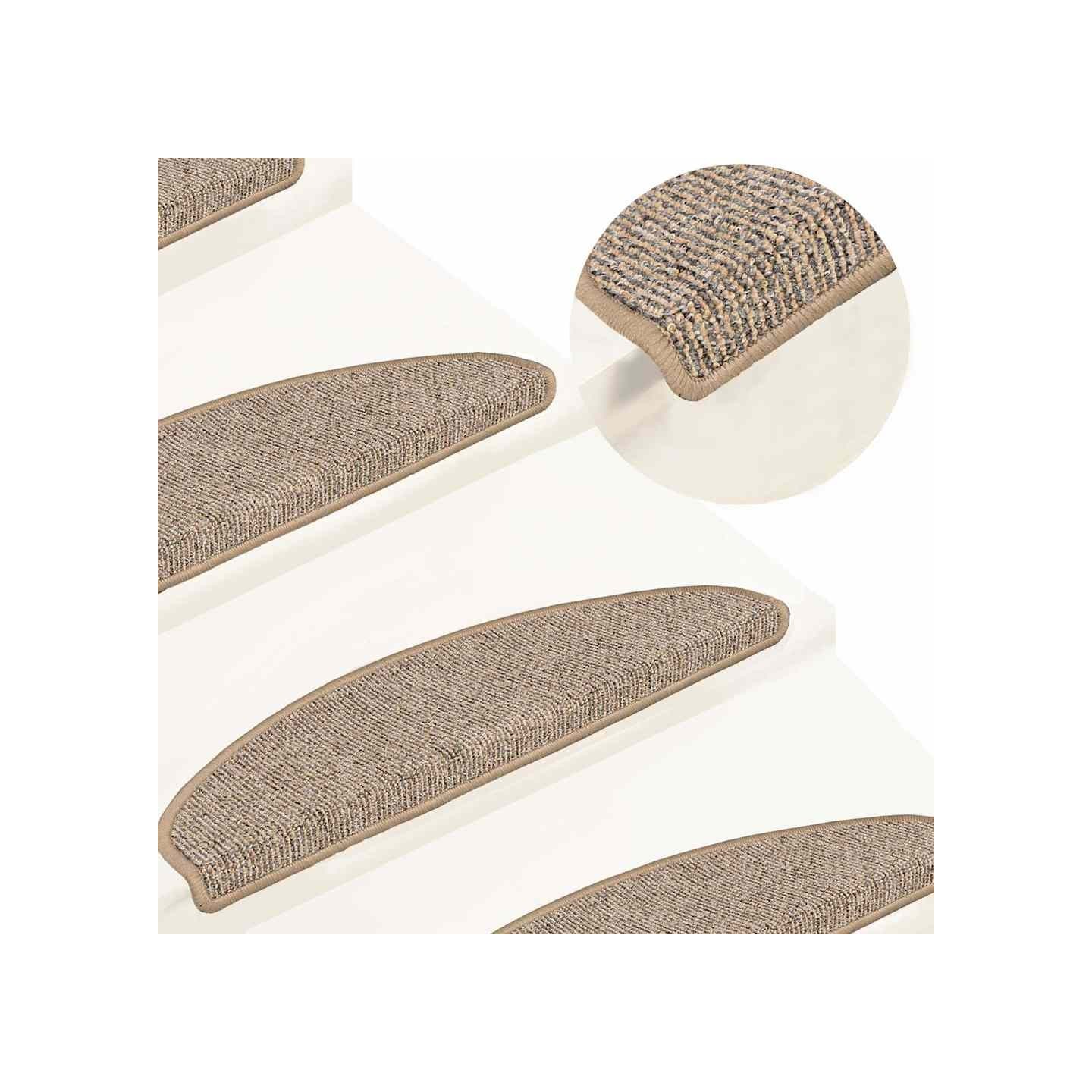 Tapis d'escalier 15 pièces 65 x 21 x 4 cm Marron Demi-rond Grand