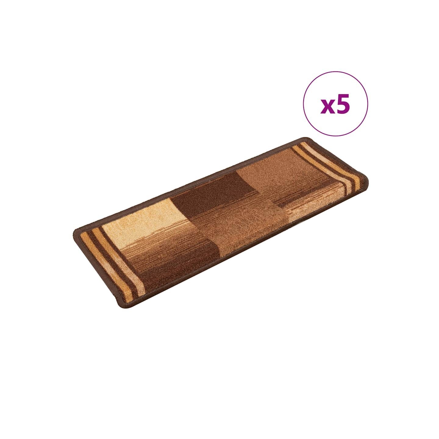 Tapis d'escalier autoadhésifs 5 pcs 65x21x4 cm Marron