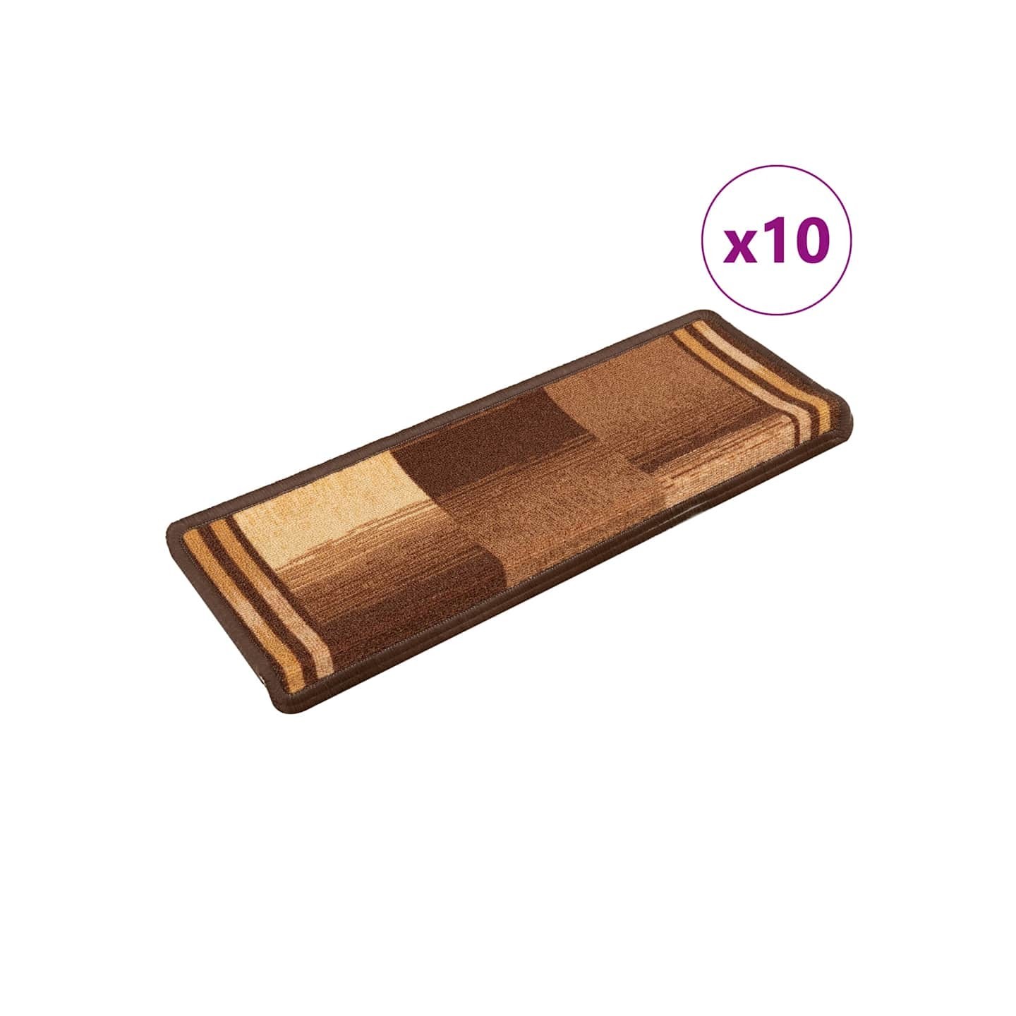 Tapis d'escalier autoadhésifs 10 pcs 65x21x4 cm Marron