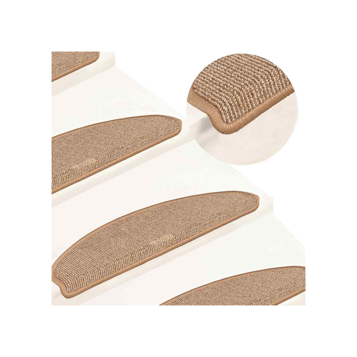 Tapis d'escalier 15 pièces 65 x 21 x 4 cm Marron clair Demi-rond Grand