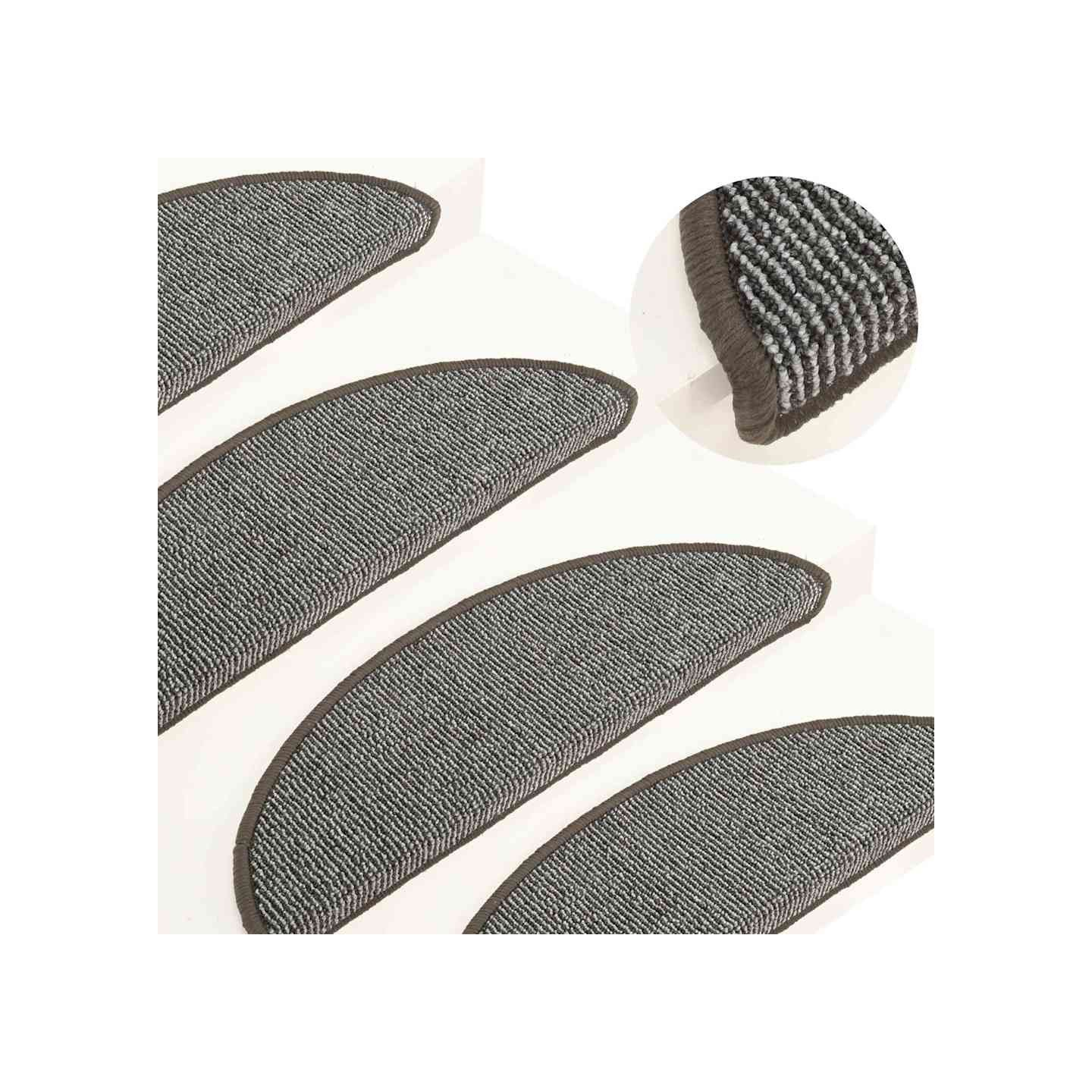 Tapis d'escalier 15 pièces 56 x 17 x 3 cm Gris Demi-rond