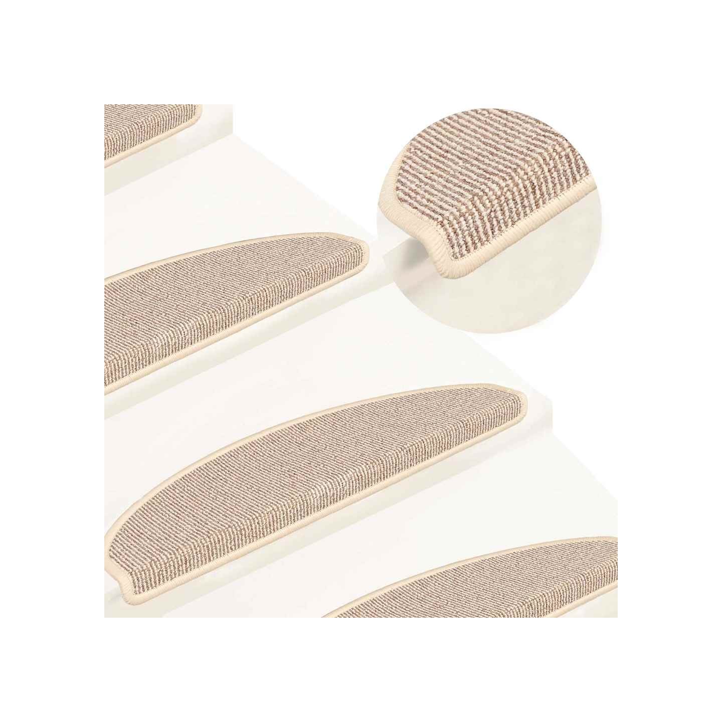 Tapis d'escalier 15 pièces 65 x 21 x 4 cm Blanc et marron Demi-rond Grand