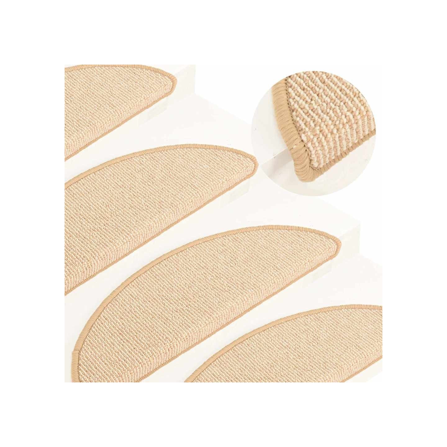 Tapis d'escalier 15 pièces 56 x 17 x 3 cm Crème Demi-rond