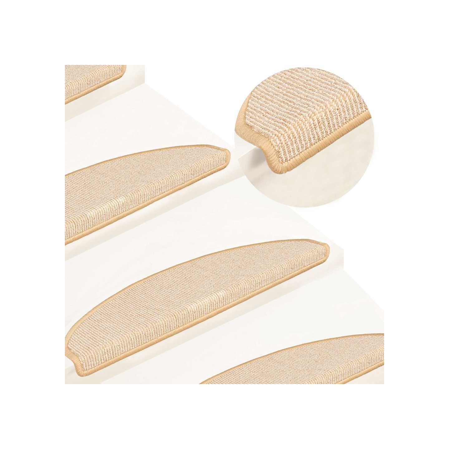 Tapis d'escalier 15 pièces 65 x 21 x 4 cm Crème Demi-rond Grand