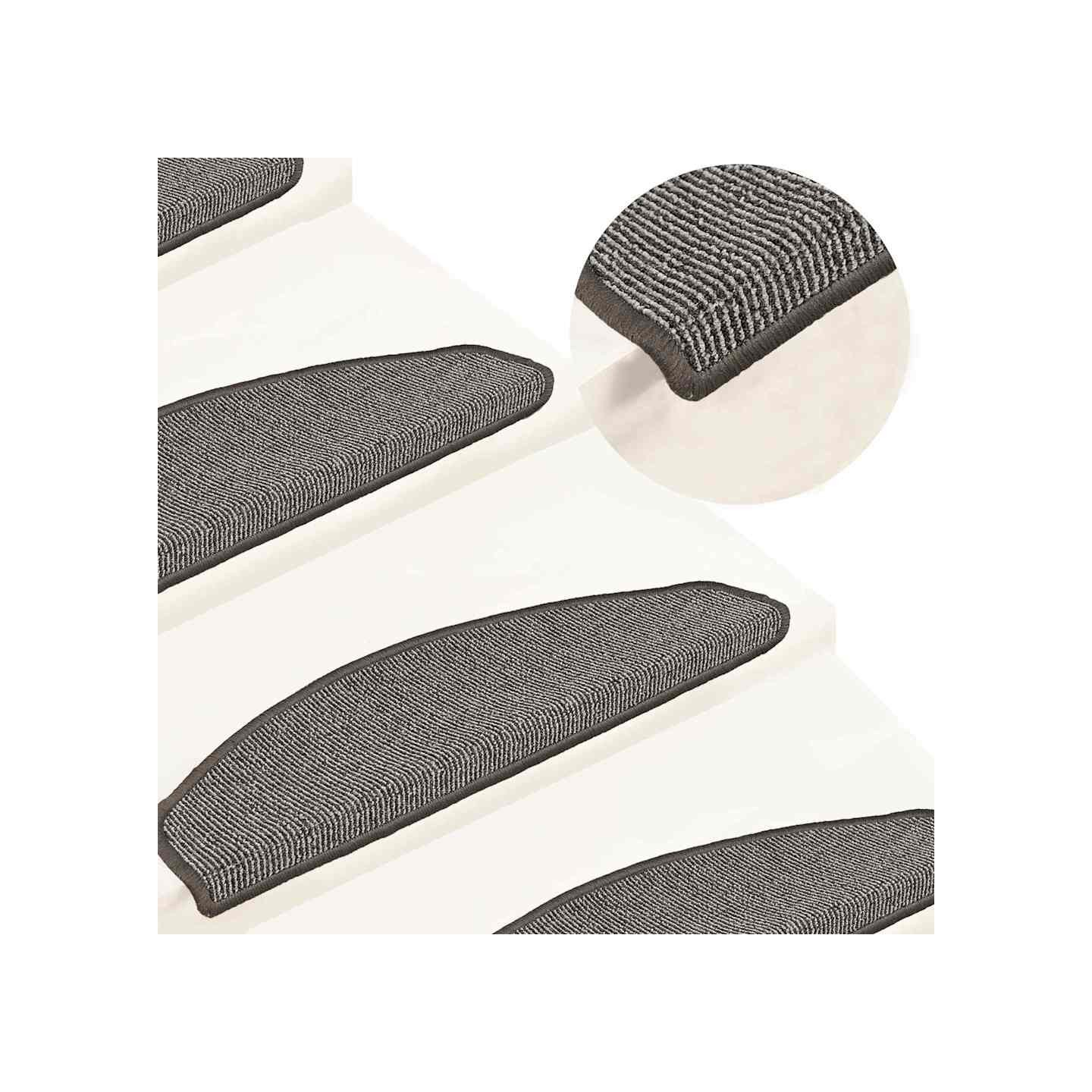 Tapis d'escalier 15 pièces 65 x 21 x 4 cm Gris Demi-rond Grand