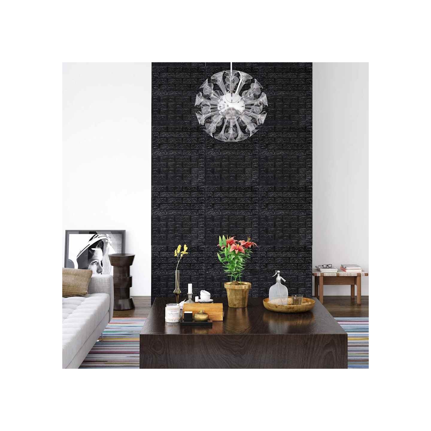 Papier peint 3D autoadhésif Briques 20 pcs Noir