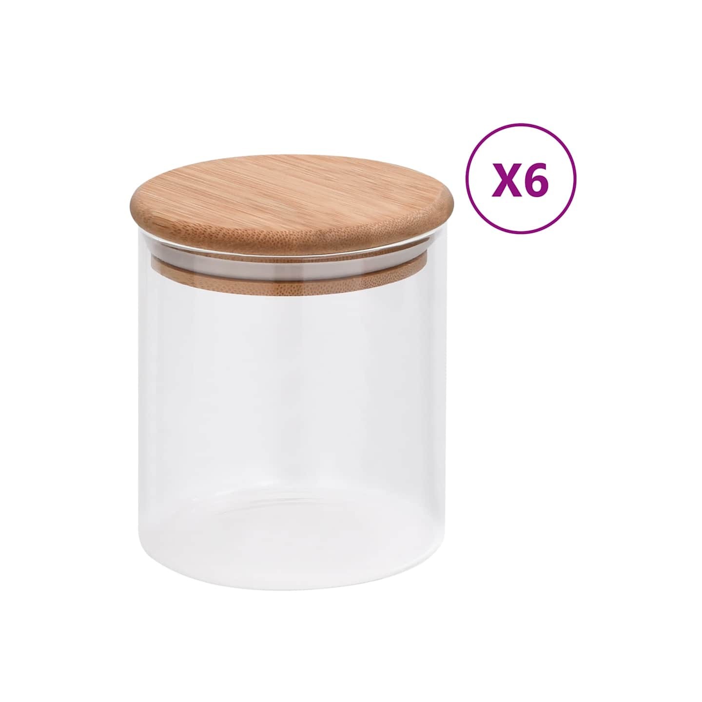 Pots de conservation en verre couvercle en bambou 6 pcs 600 ml