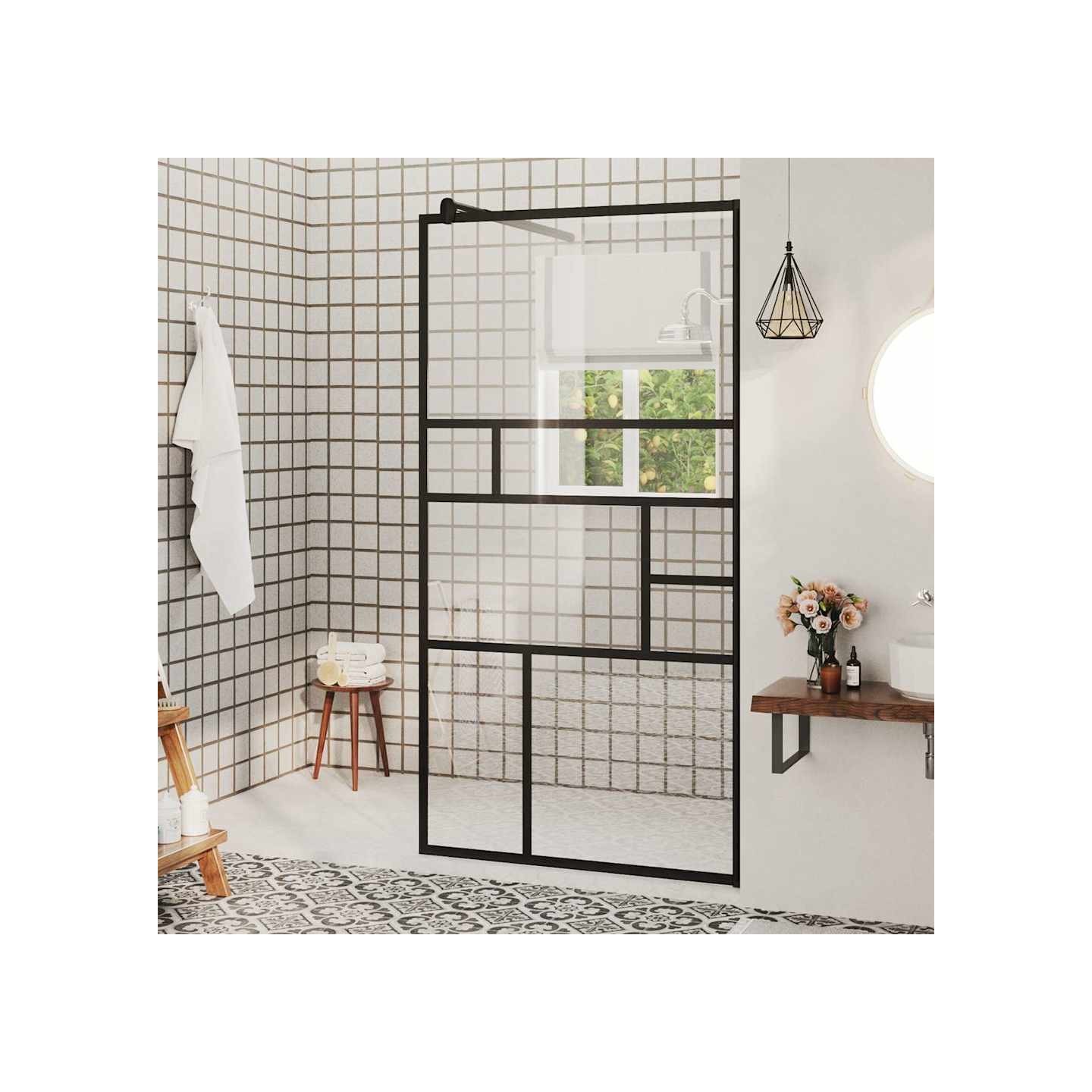 Paroi de douche à verre ESG transparent 80x195 cm Noir
