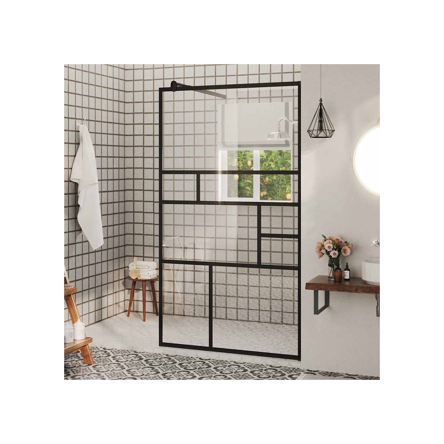 Paroi de douche à verre ESG transparent 90x195 cm Noir