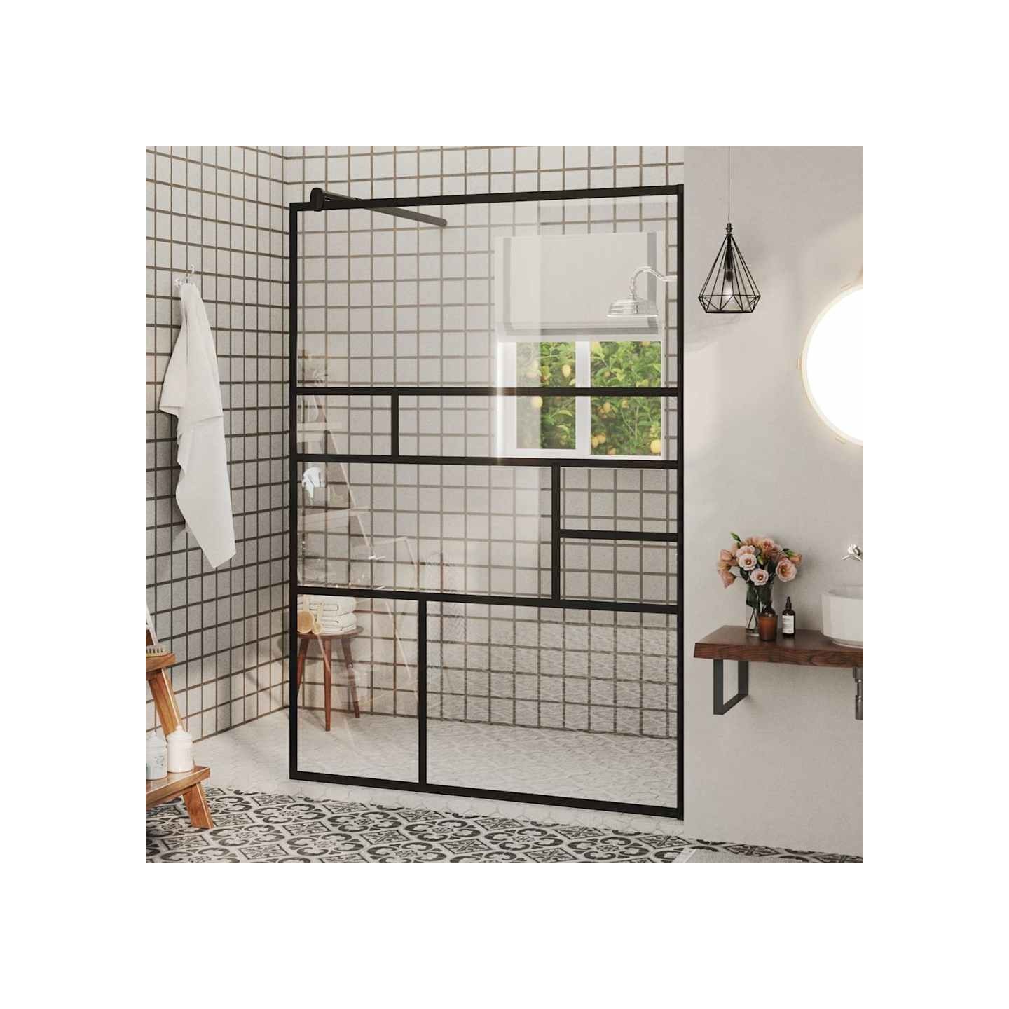 Paroi de douche à verre ESG transparent 115x195 cm Noir