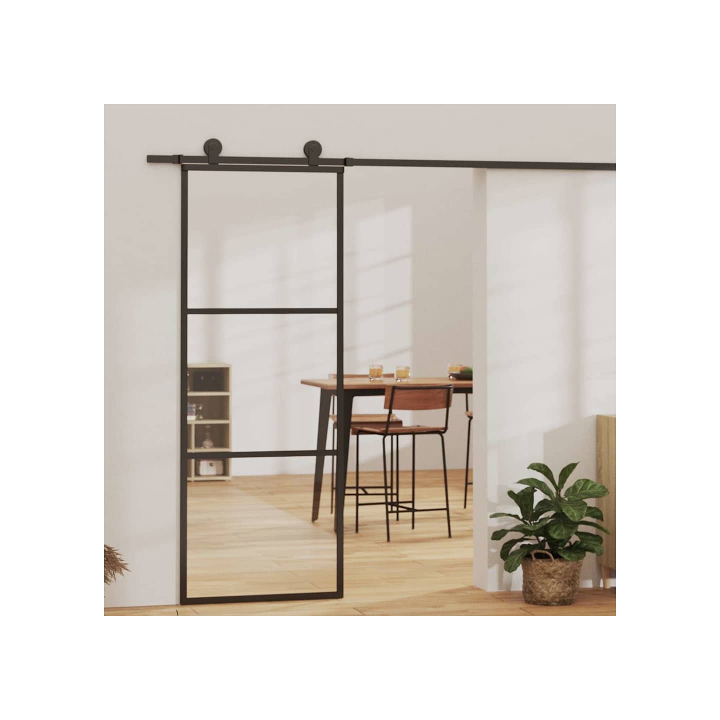 Porte coulissante 3 panneaux Verre ESG et aluminium 76x205 cm Noir