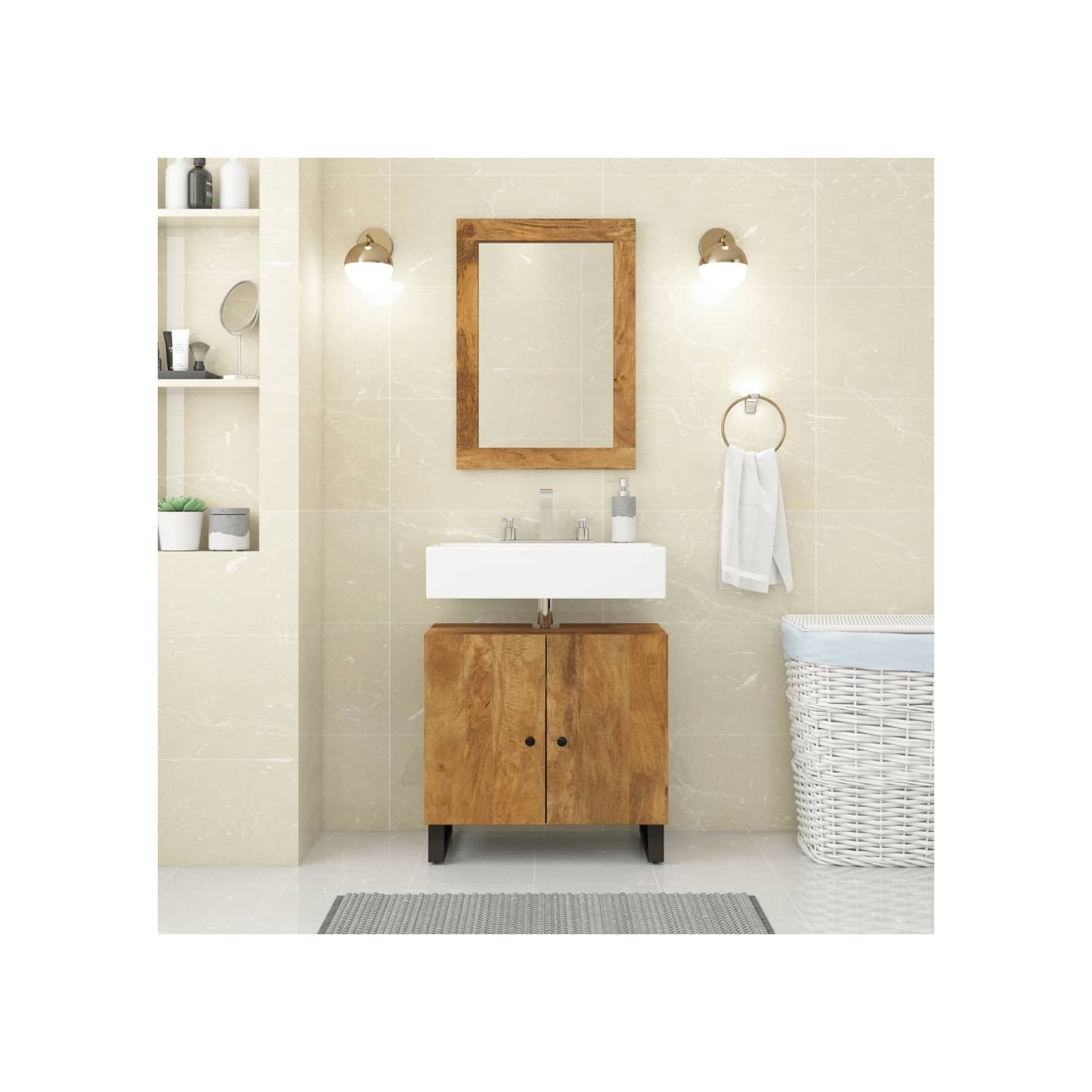 Miroir 70x50 cm bois de manguier massif et verre