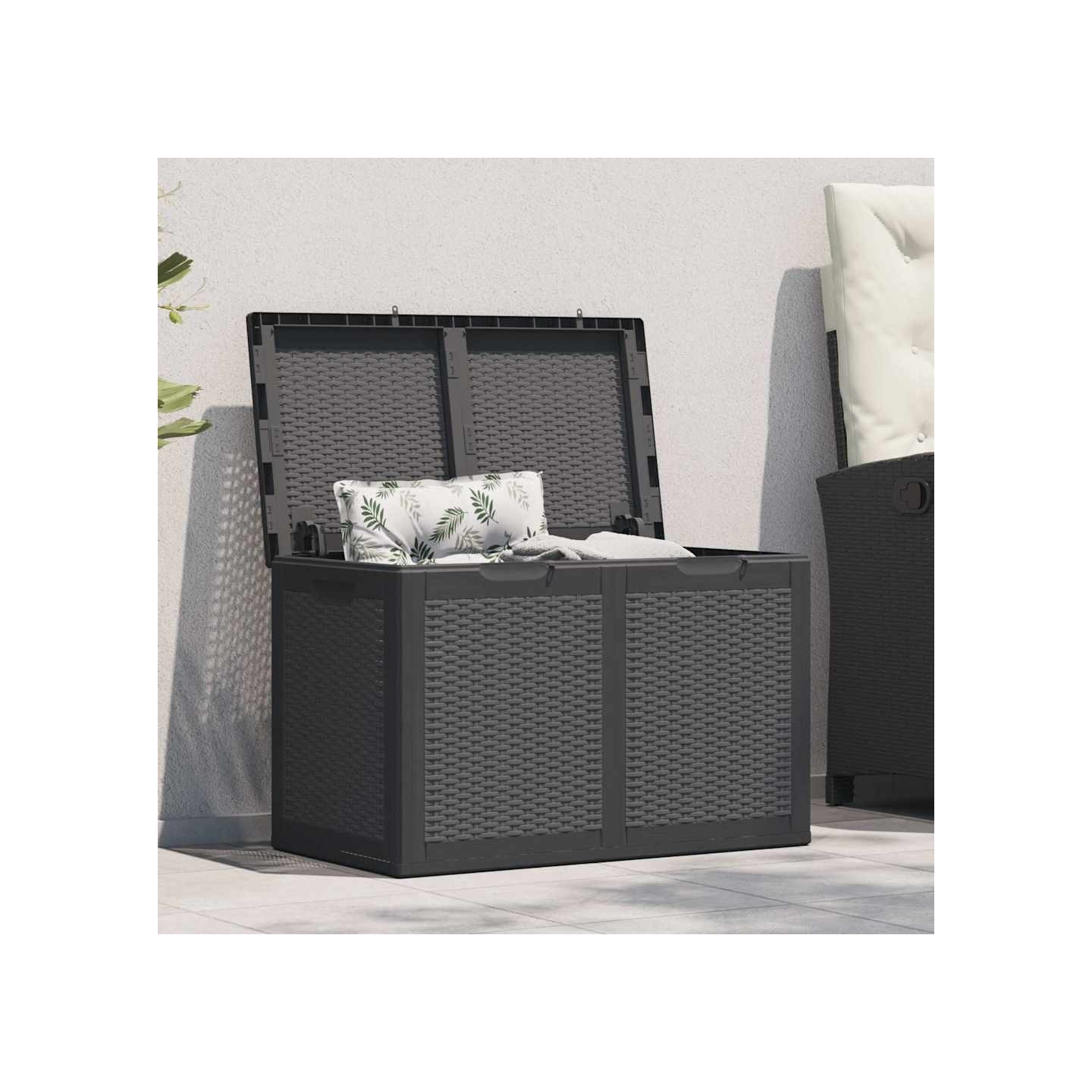 Boîte de rangement de jardin 180 L Noir PP Rotin