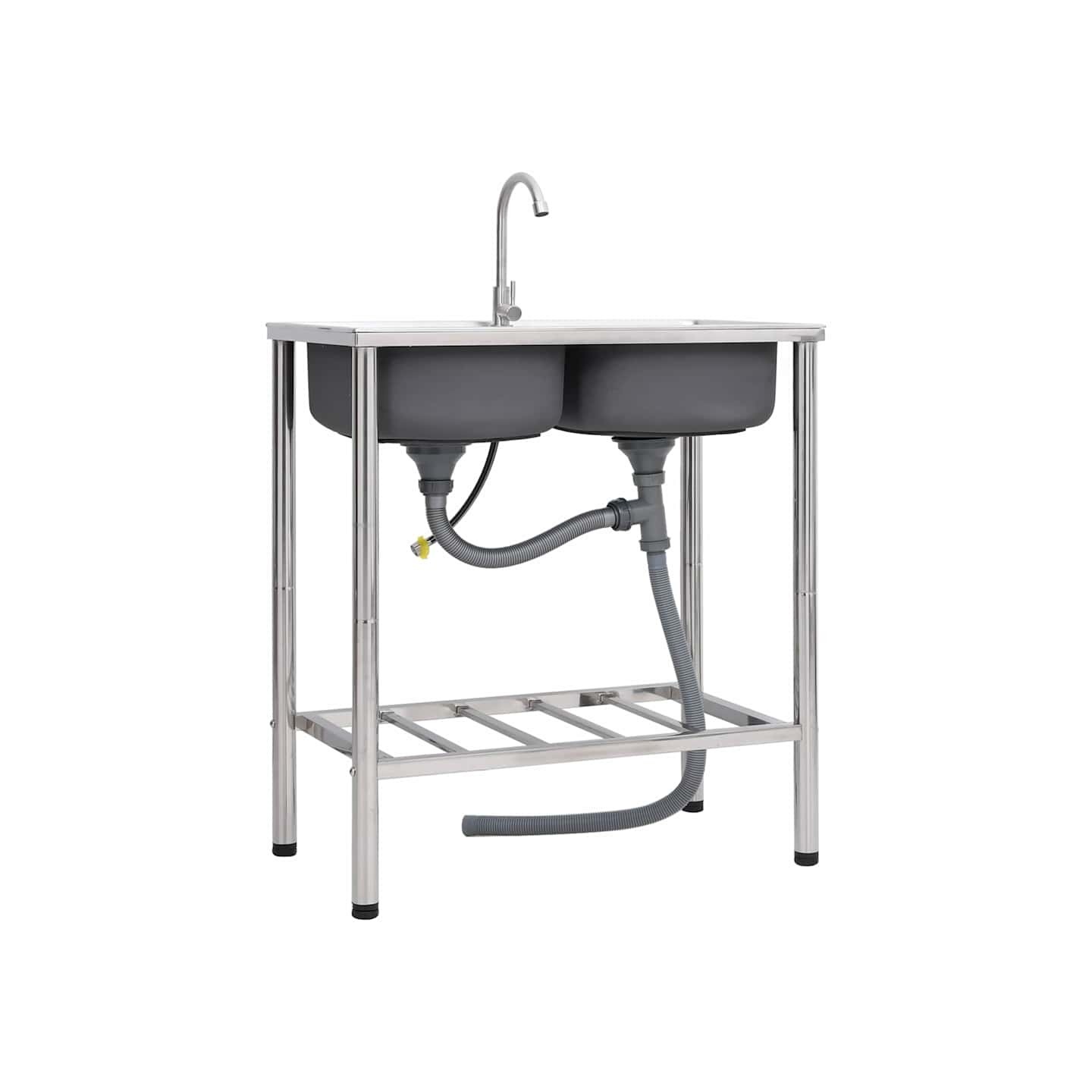 Évier de camping Double lavabo avec robinet Acier inoxydable