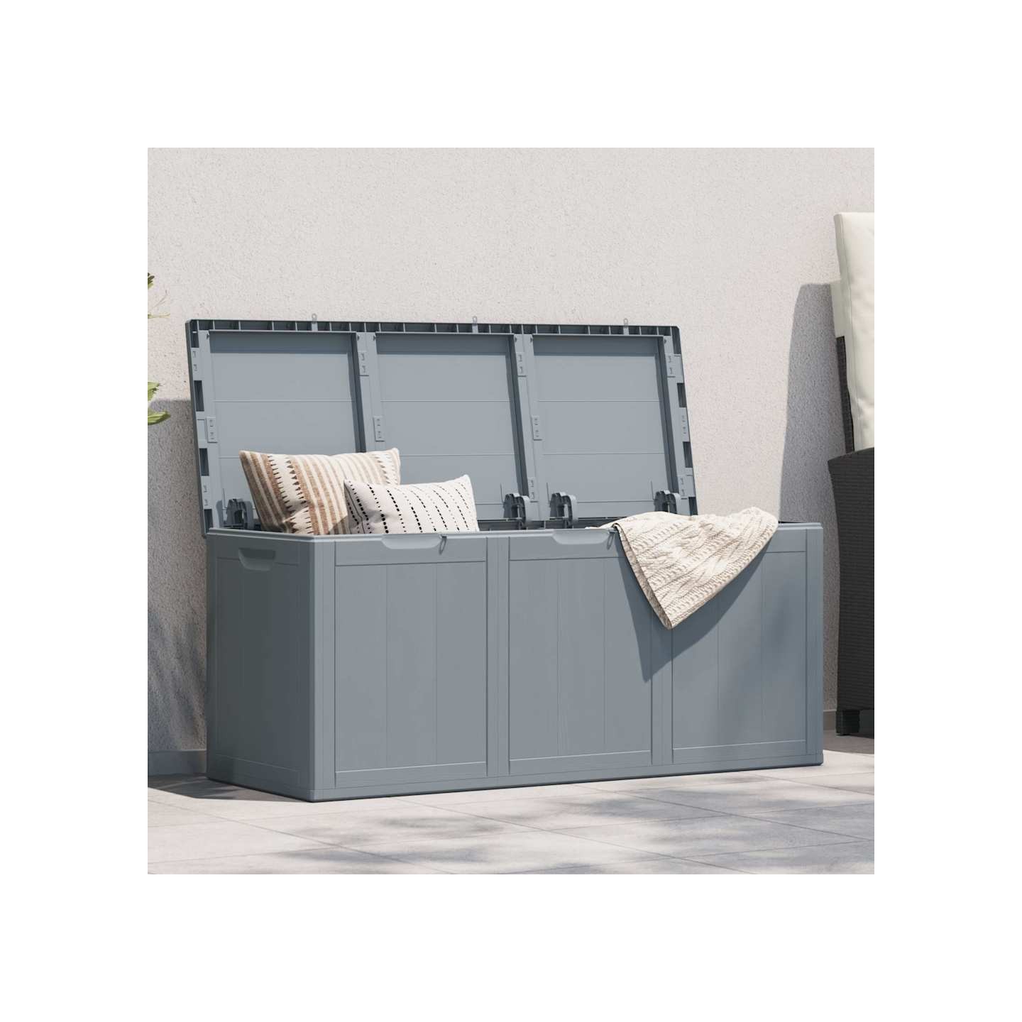 Boîte de rangement de jardin 270 L Gris PP aspect bois