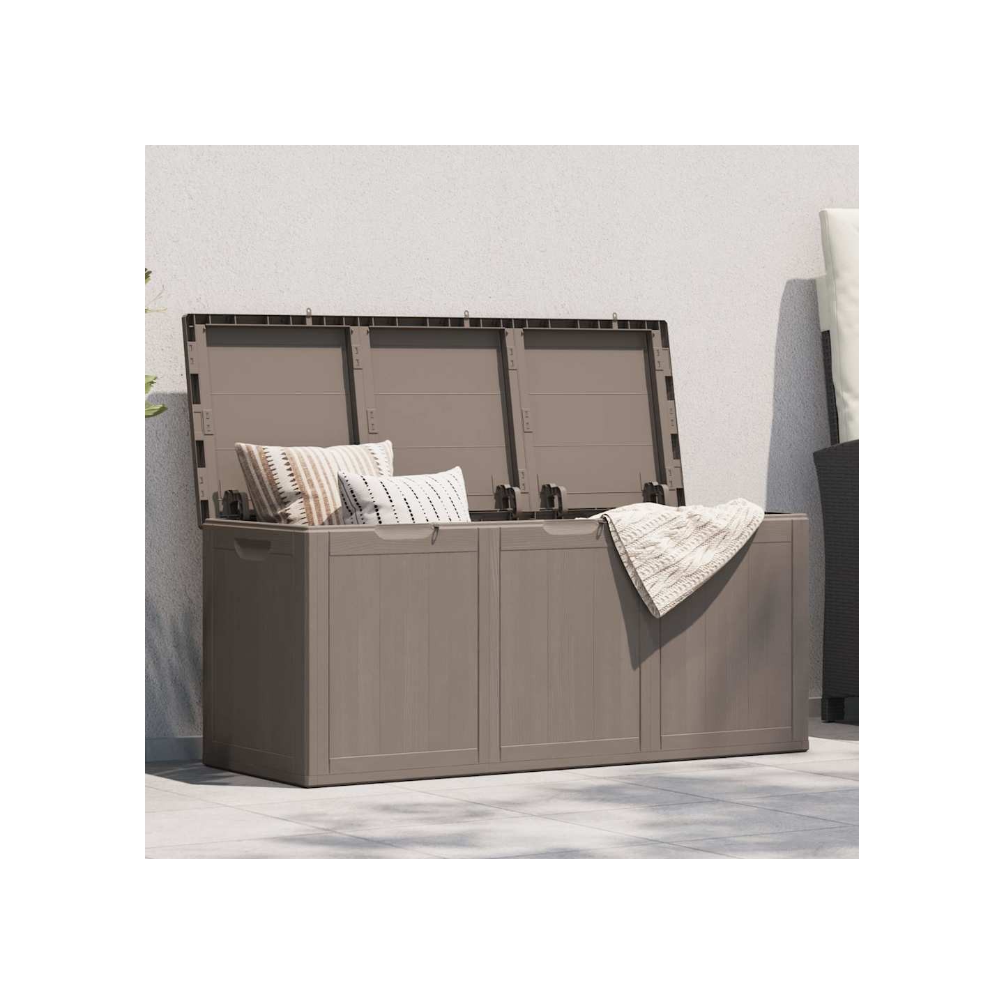 Boîte de rangement de jardin 270 L Marron PP aspect bois