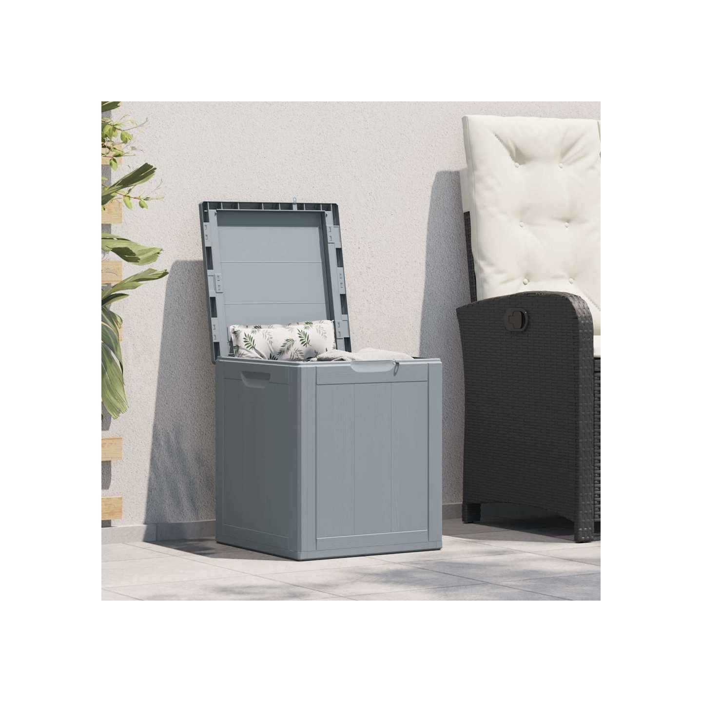 Boîte de rangement de jardin 90 L Gris PP aspect bois