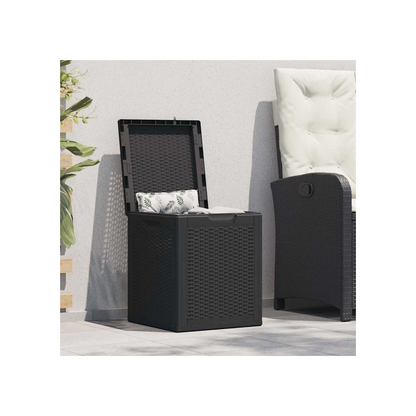Boîte de rangement de jardin 90 L Noir PP Rotin