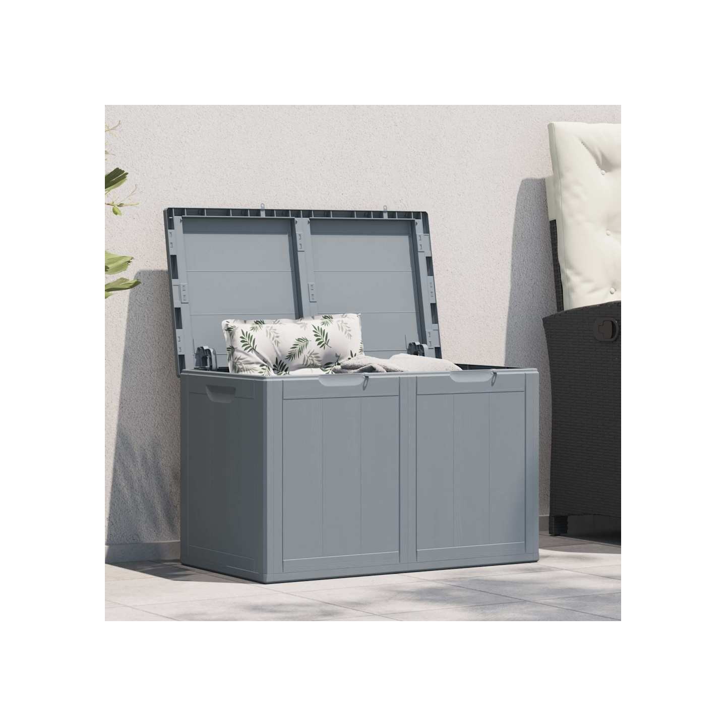 Boîte de rangement de jardin 180 L Gris PP aspect bois
