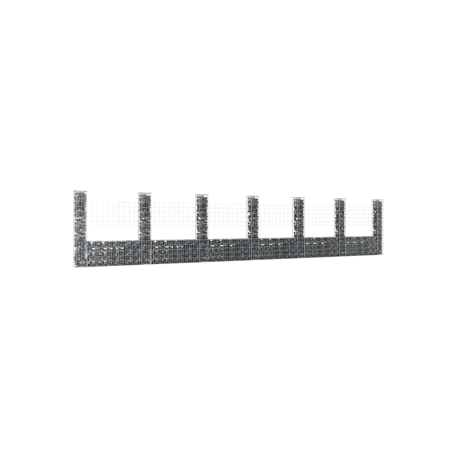 Panier de gabion en forme de U avec 7 poteaux Fer 740x20x150 cm
