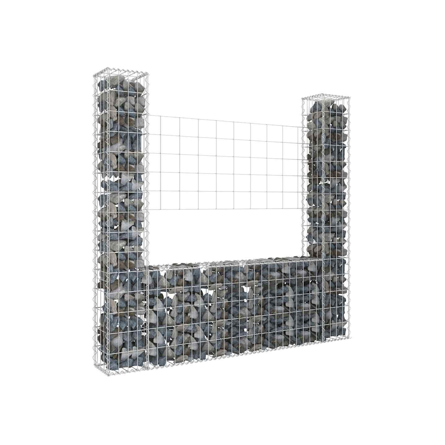 Panier de gabion en forme de U avec 2 poteaux Fer 140x20x150 cm