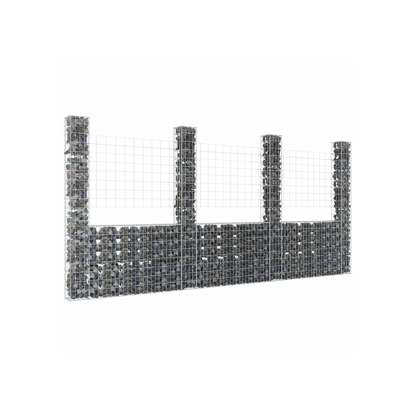 Panier de gabion en forme de U avec 4 poteaux Fer 380x20x200 cm