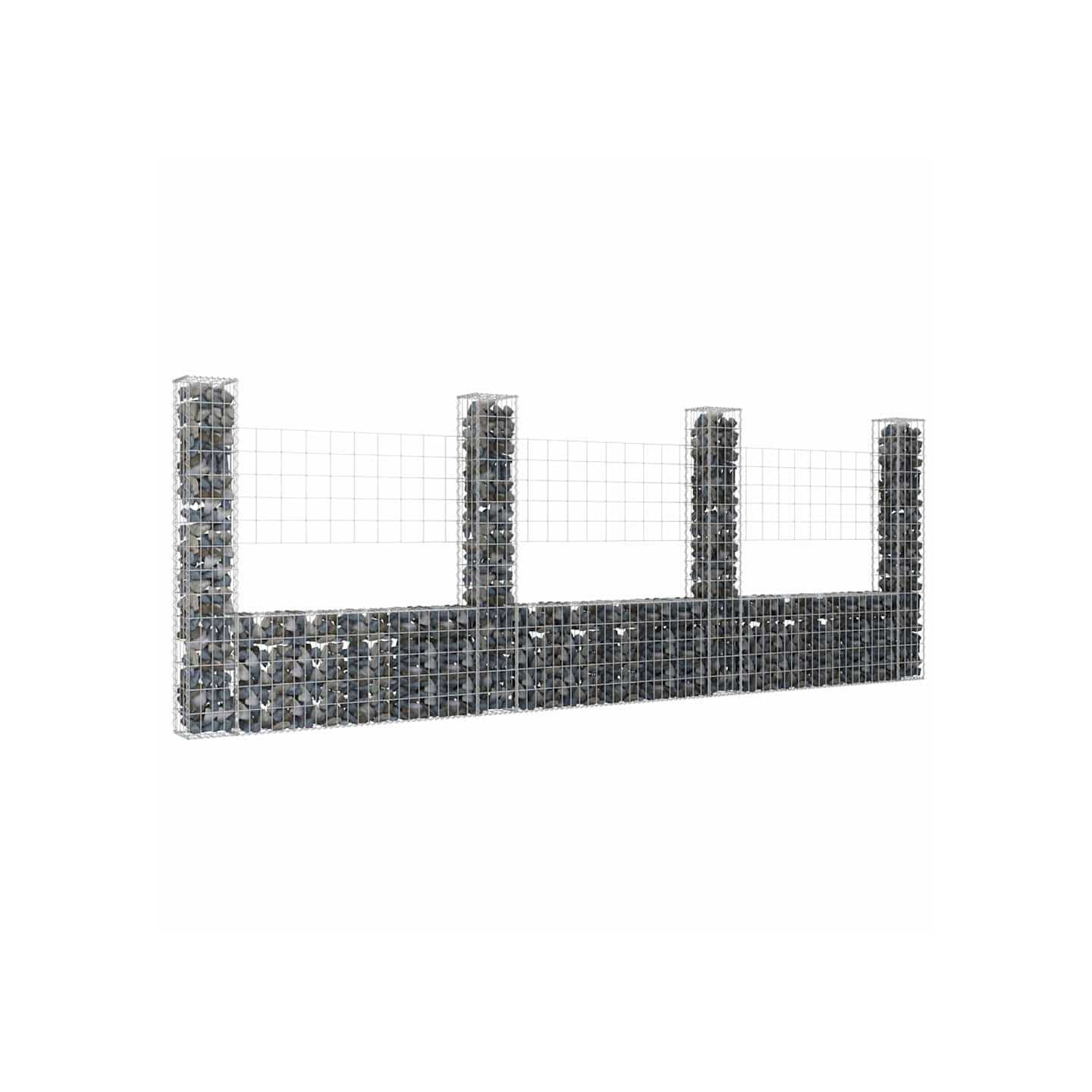 Panier de gabion en forme de U avec 4 poteaux Fer 380x20x150 cm