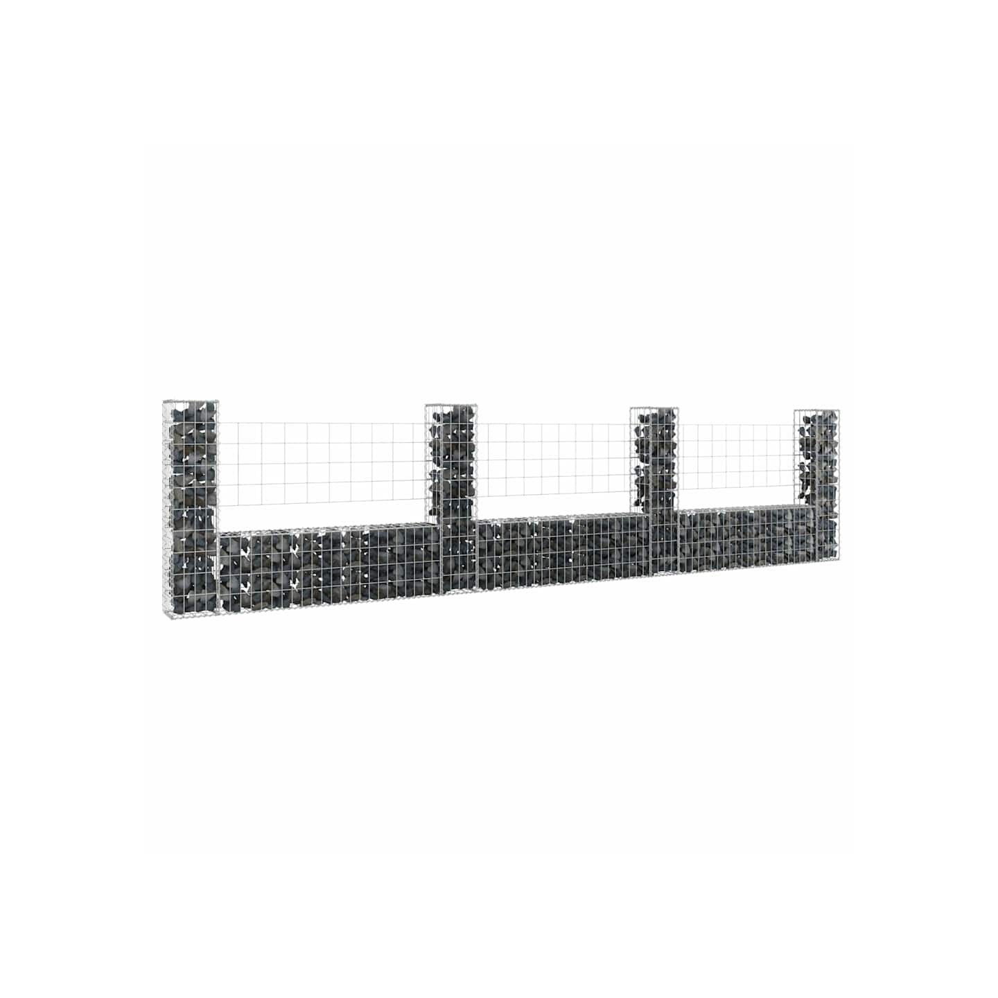 Panier de gabion en forme de U avec 4 poteaux Fer 380x20x100 cm