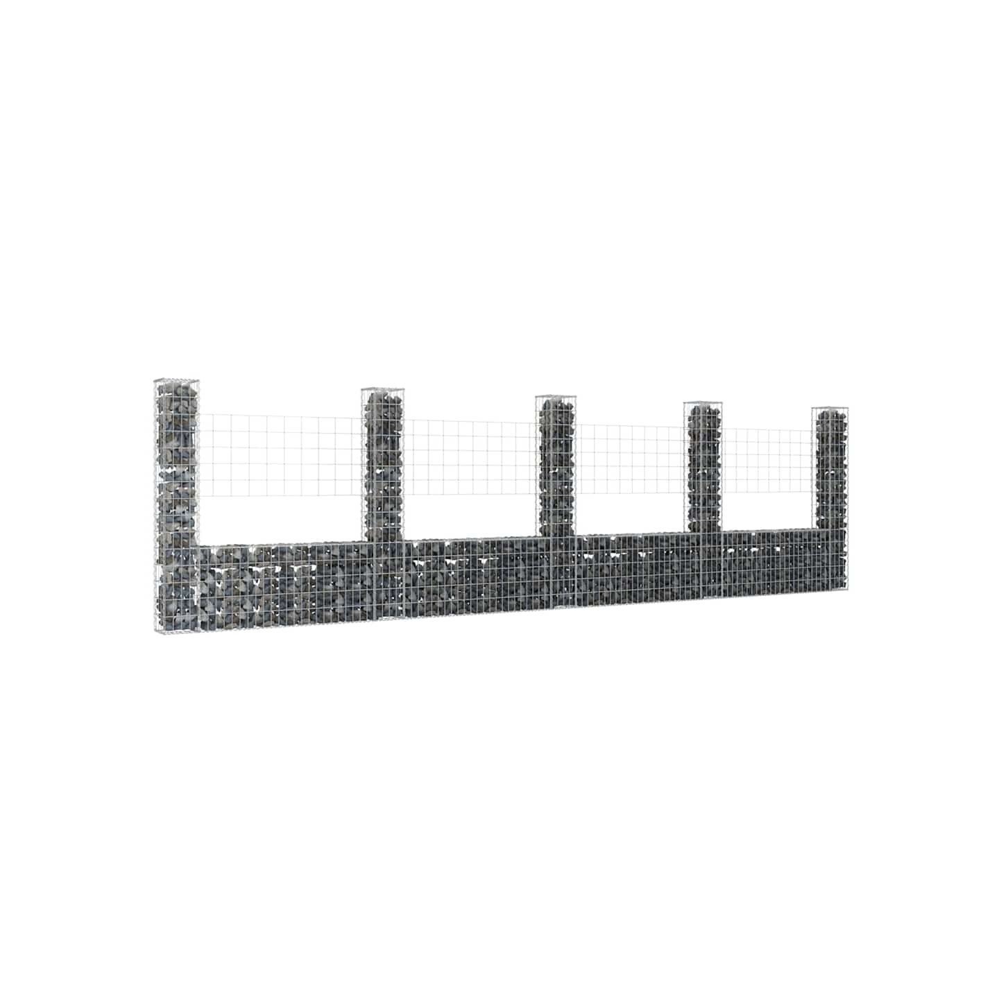 Panier de gabion en forme de U avec 5 poteaux Fer 500x20x150 cm