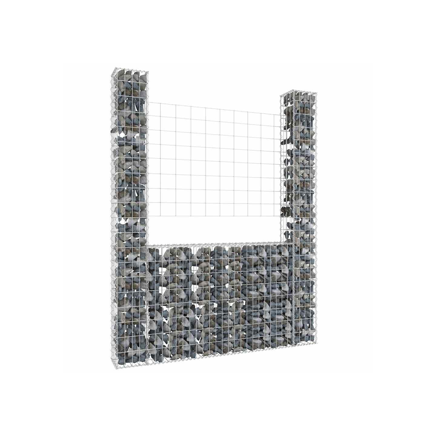 Panier de gabion en forme de U avec 2 poteaux Fer 140x20x200 cm