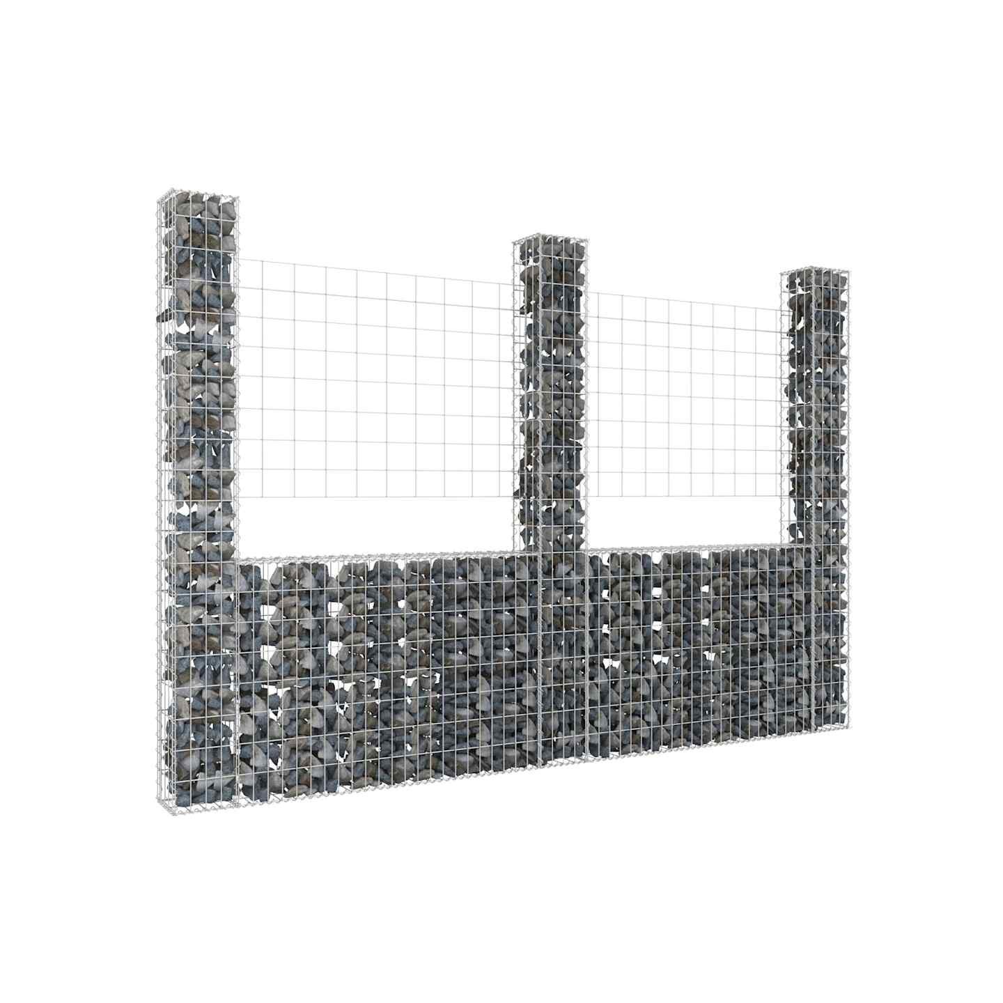 Panier de gabion en forme de U avec 3 poteaux Fer 260x20x200 cm