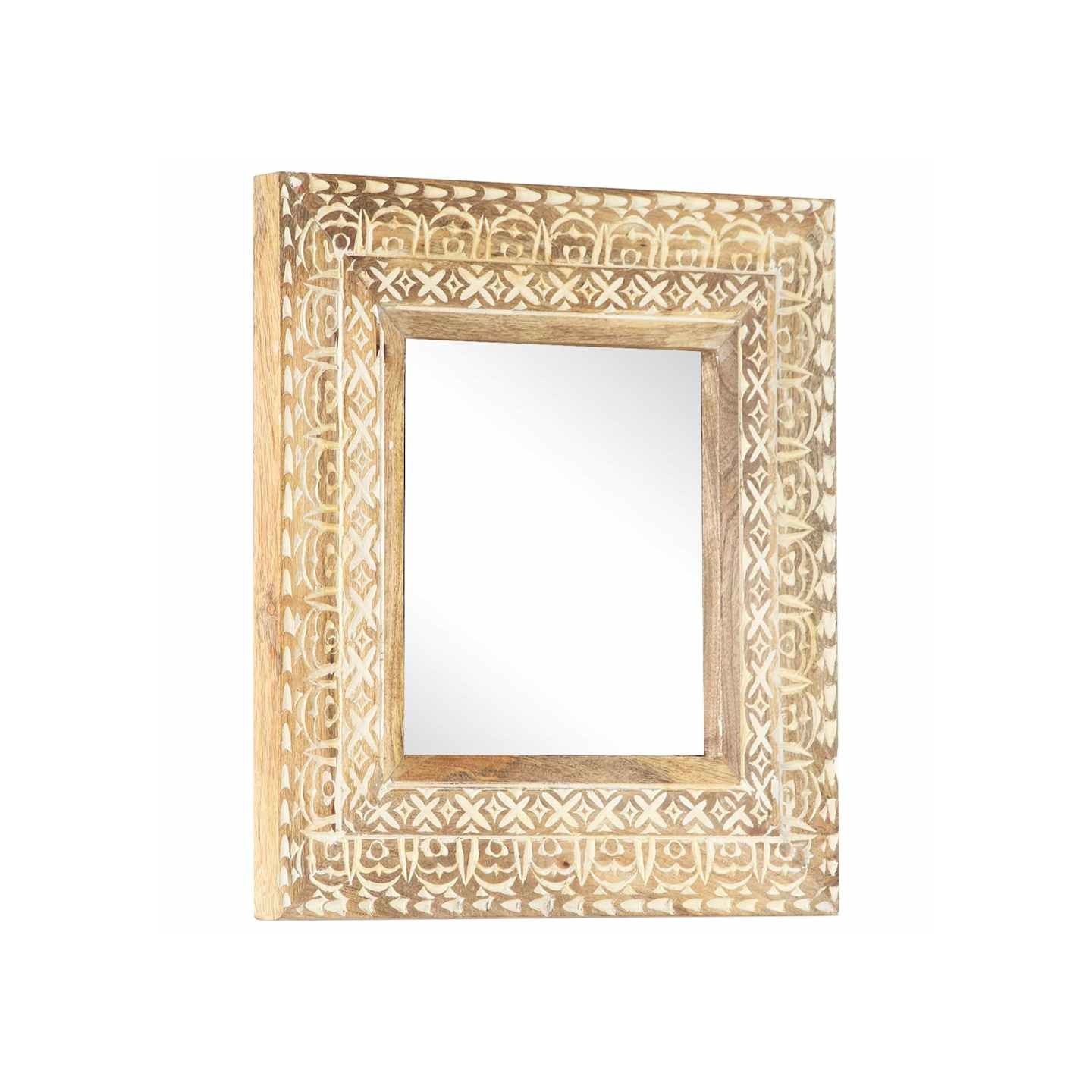 Miroir sculpté à la main 50x50x2,6 cm Bois de manguier solide