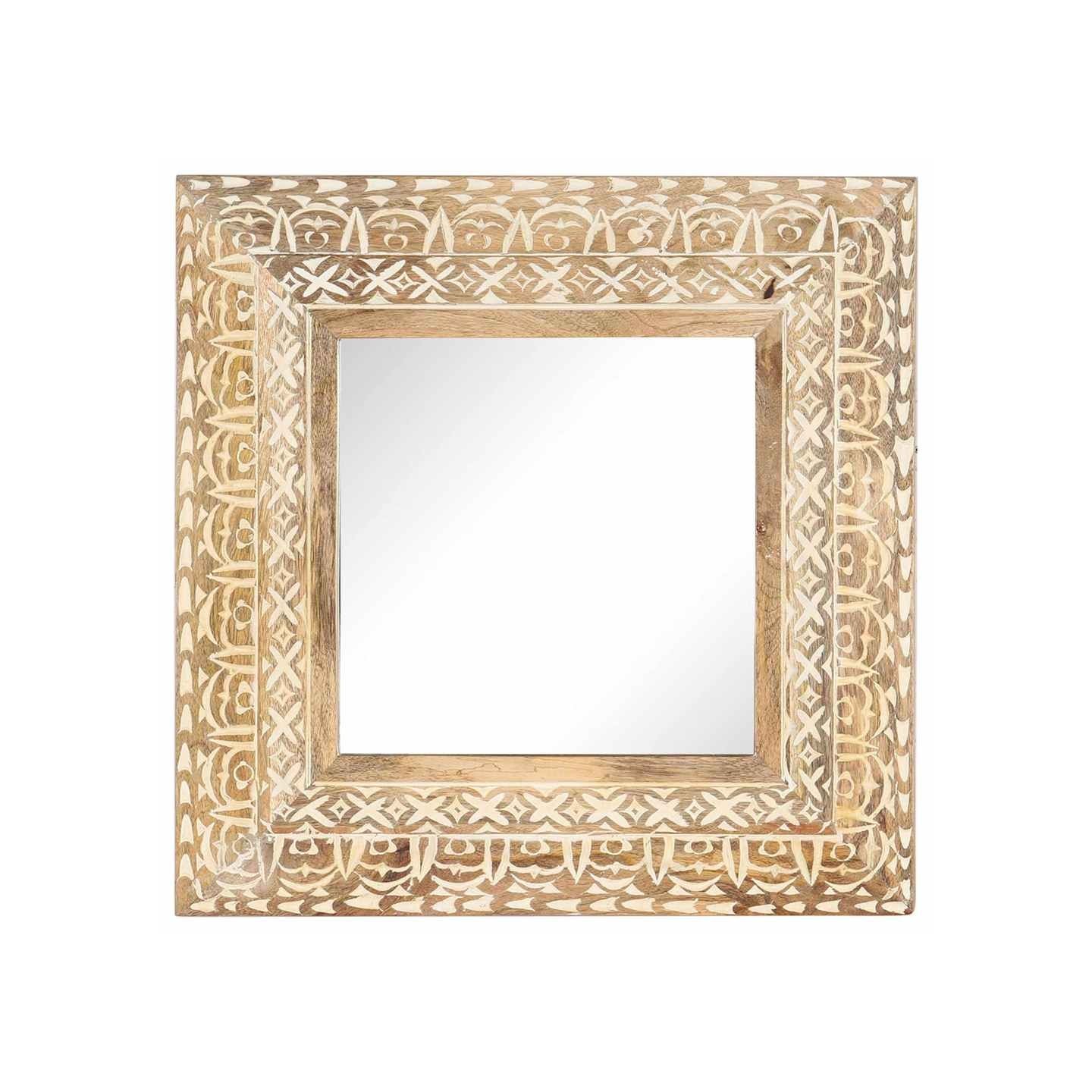 Miroir sculpté à la main 50x50x2,6 cm Bois de manguier solide