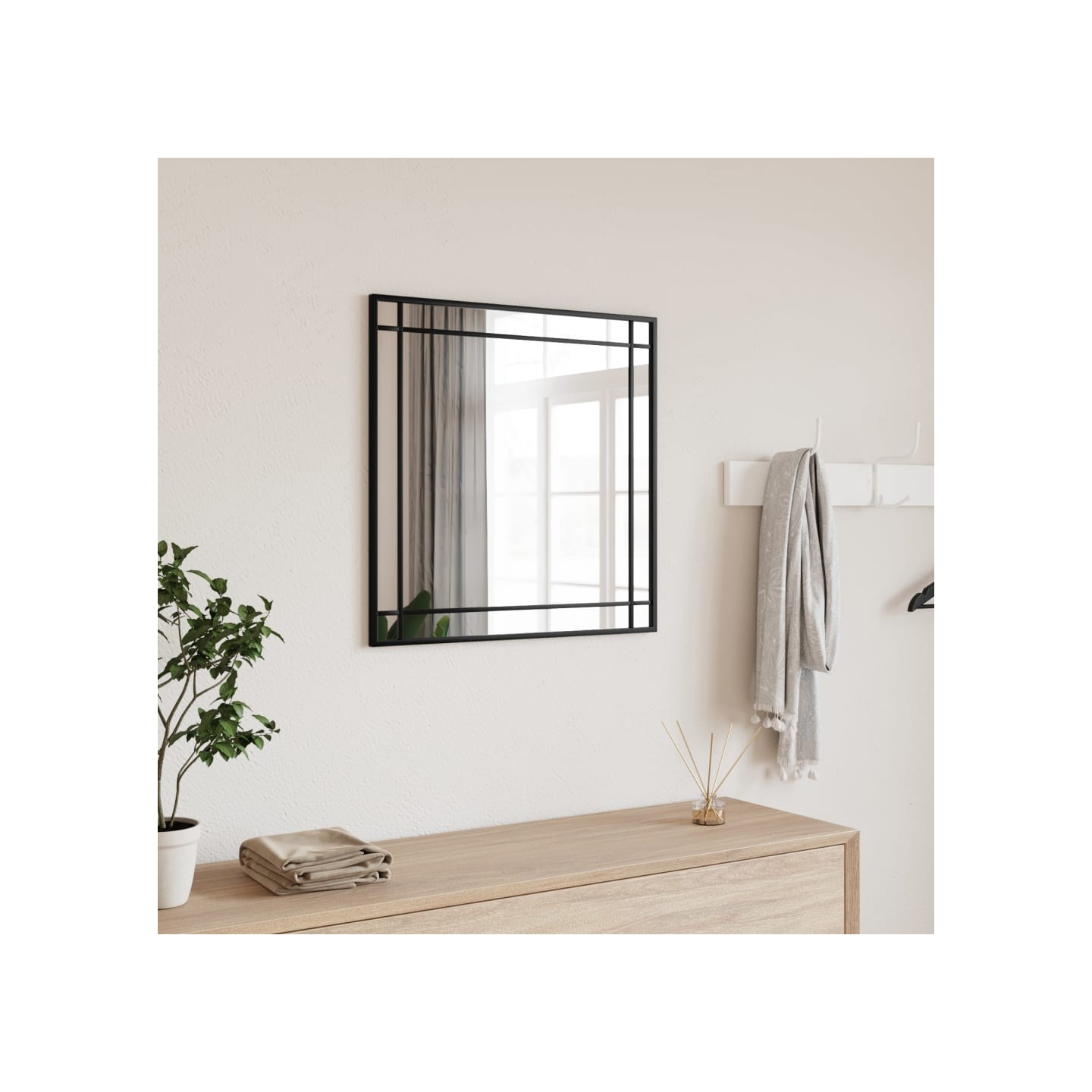 Miroir mural noir 60x60 cm carré fer