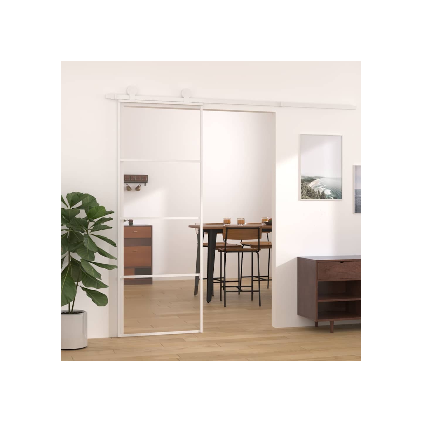 Porte coulissante Verre ESG et aluminium 76x205 cm Blanc