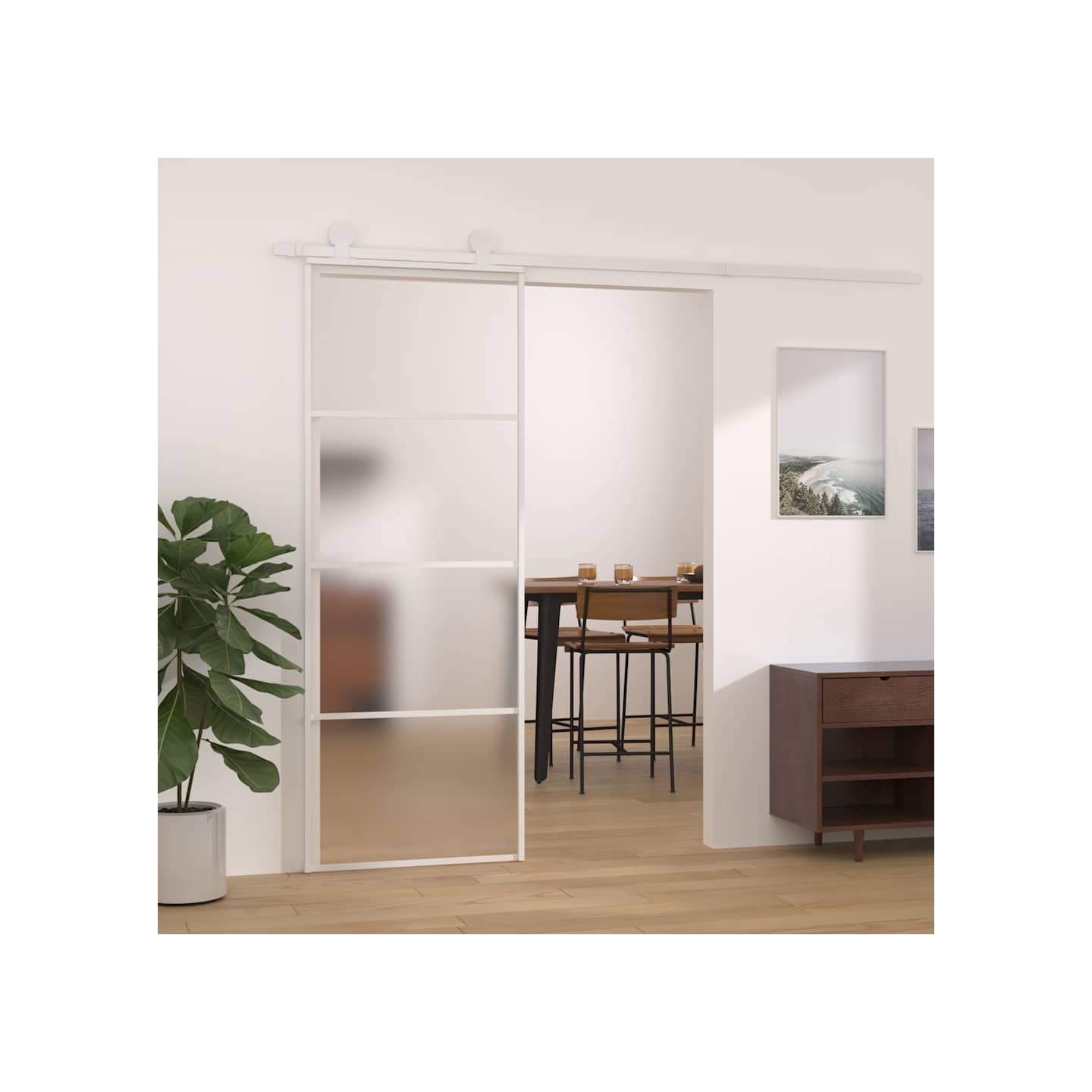 Porte coulissante Verre ESG dépoli et aluminium 76x205 cm Blanc