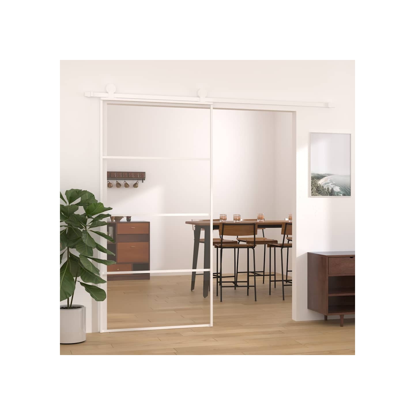 Porte coulissante Verre ESG et aluminium 102,5x205 cm Blanc