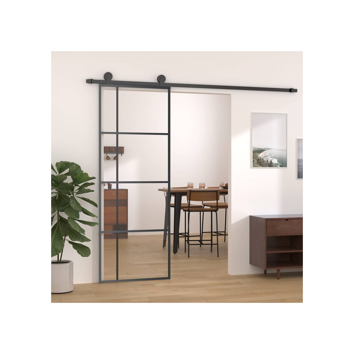 Porte coulissante Verre ESG et aluminium 76x205 cm Noir