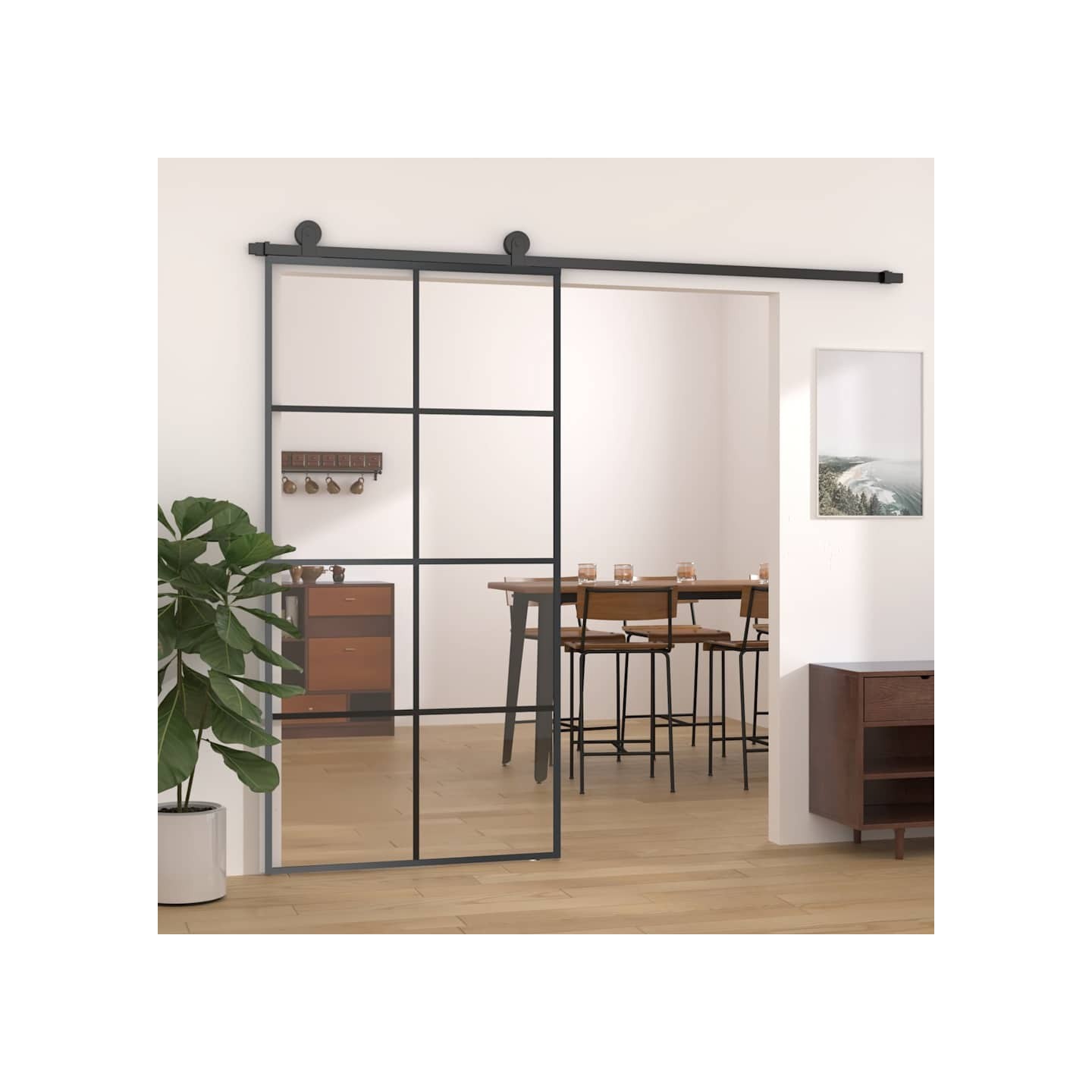 Porte coulissante Noir 102,5x205 cm Verre ESG et aluminium