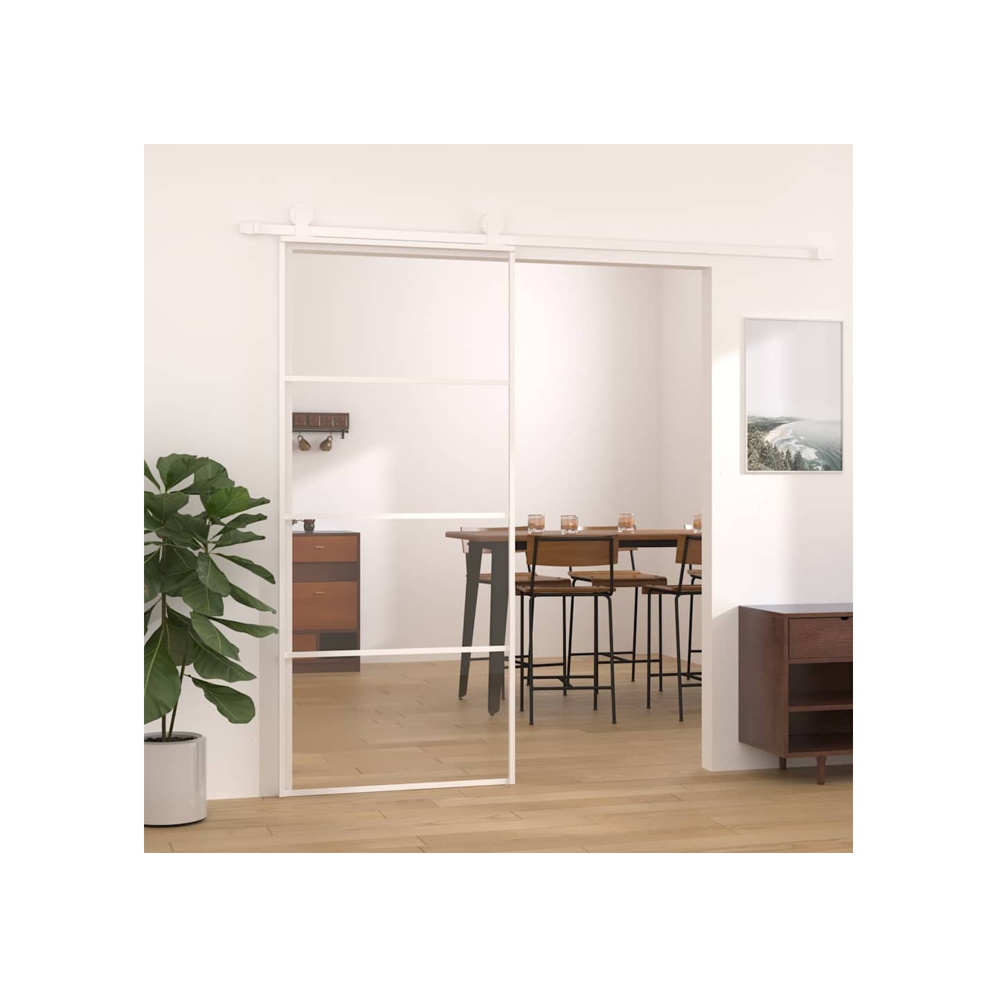 Porte coulissante Verre ESG et aluminium 90x205 cm Blanc