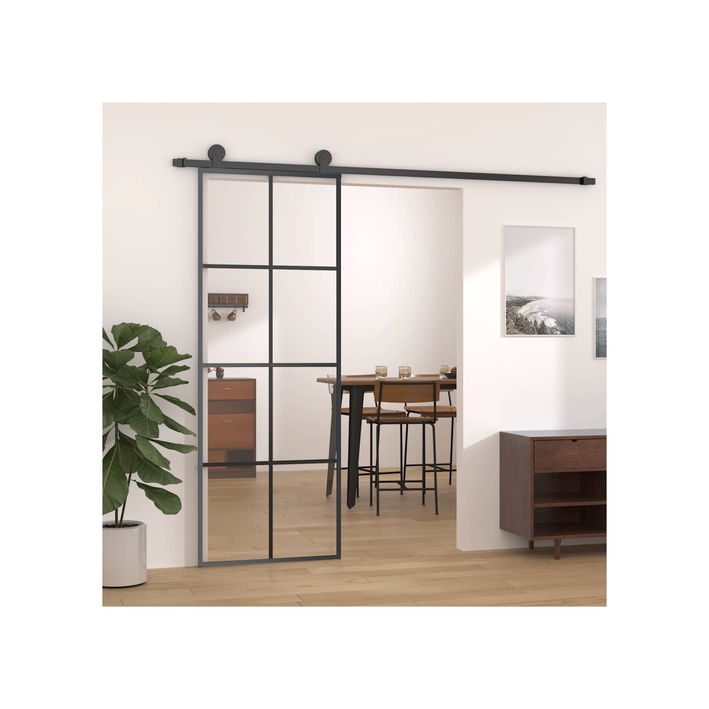 Porte coulissante Noir 76x205 cm Verre ESG et aluminium