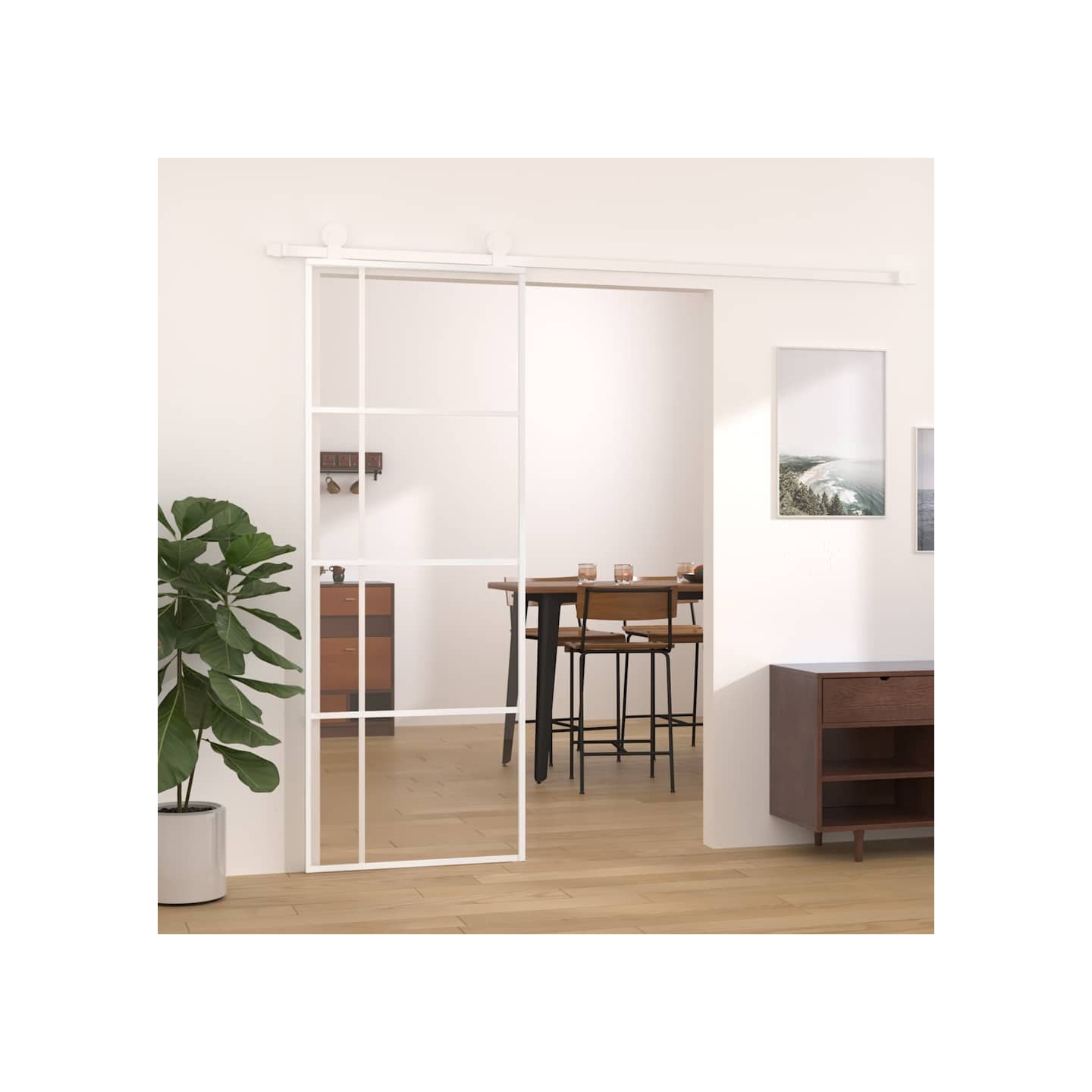 Porte coulissante Verre ESG et aluminium 76x205 cm Blanc
