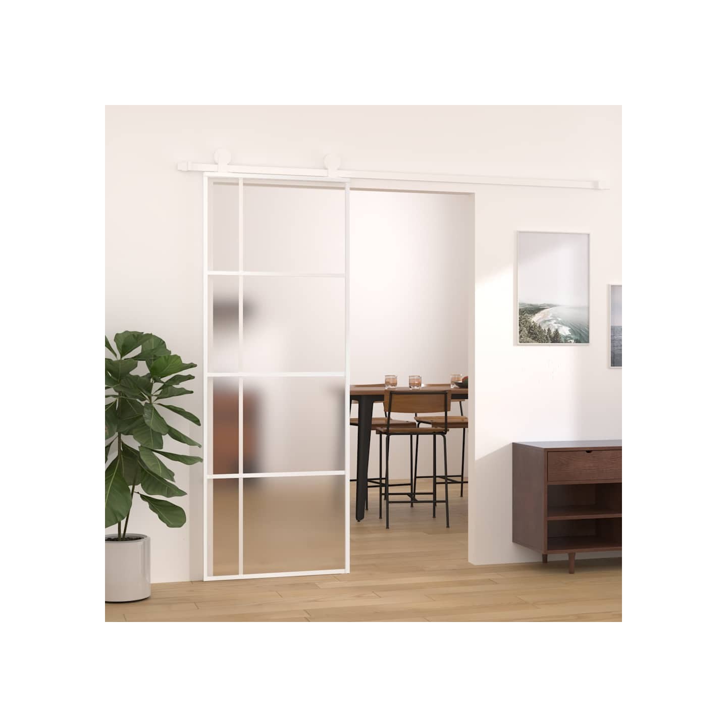 Porte coulissante Verre ESG dépoli et aluminium 76x205 cm Blanc