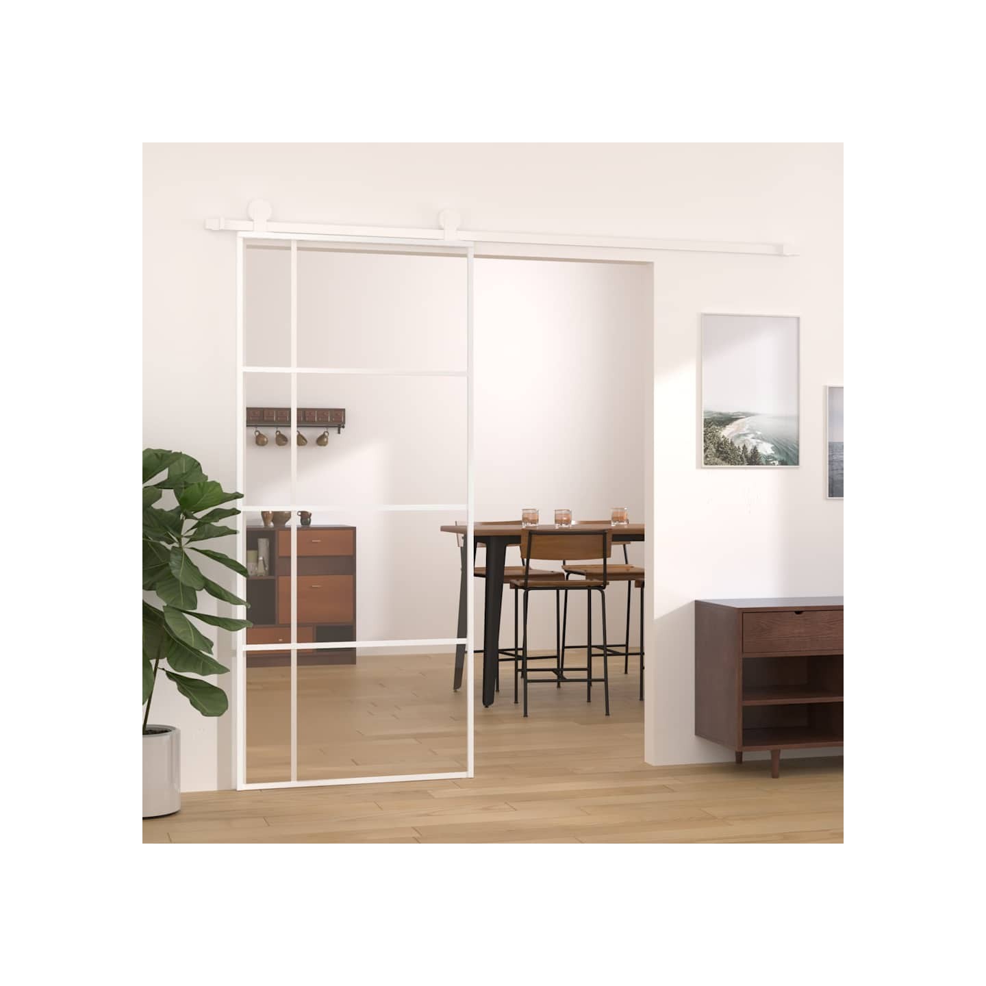 Porte coulissante Verre ESG et aluminium 90x205 cm Blanc