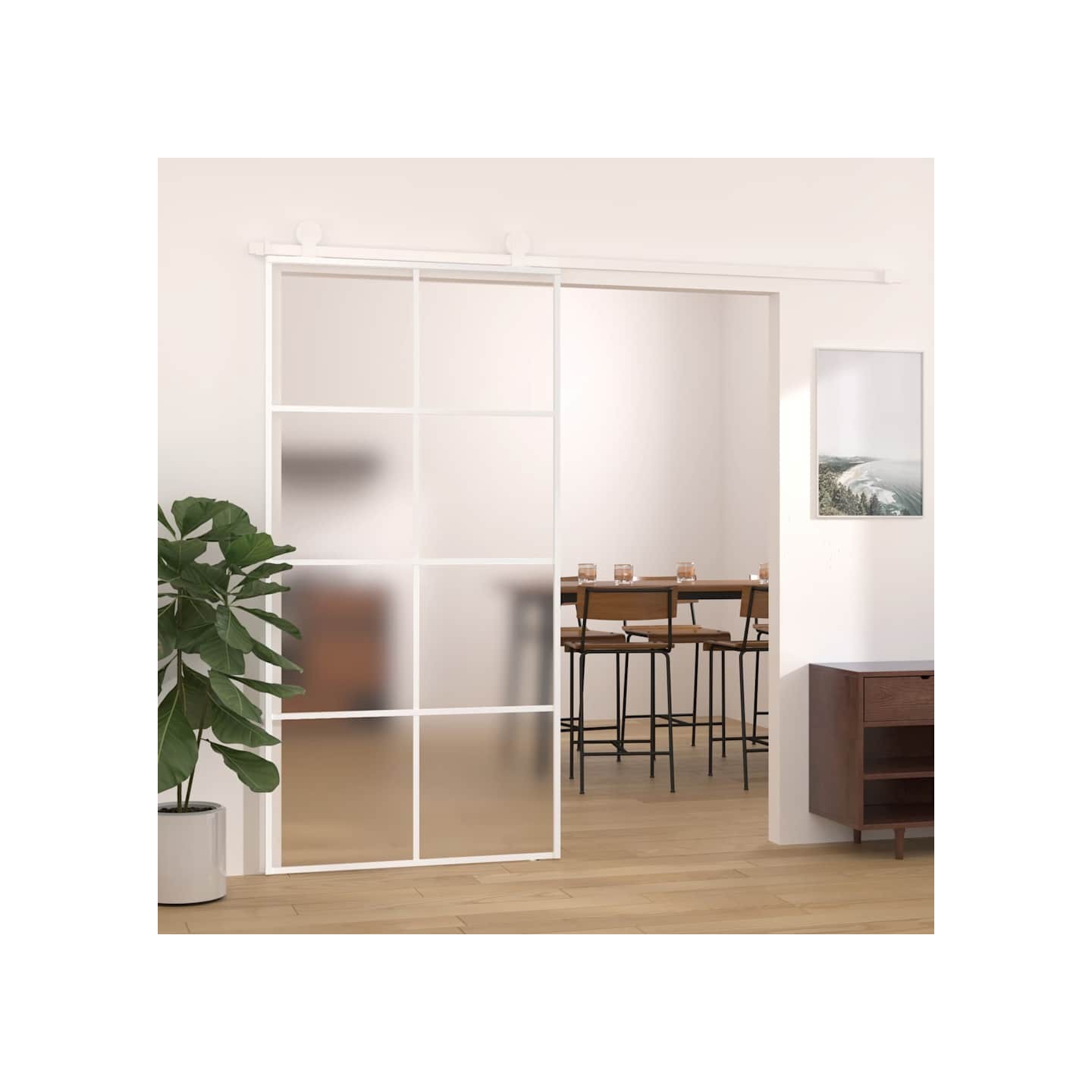 Porte coulissante Verre ESG dépoli aluminium 102,5x205 cm Blanc